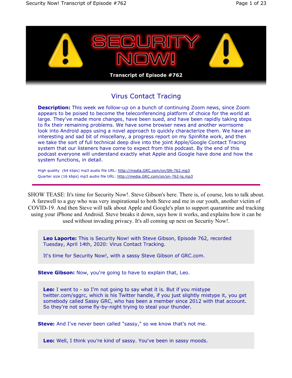 Virus Contact Tracing