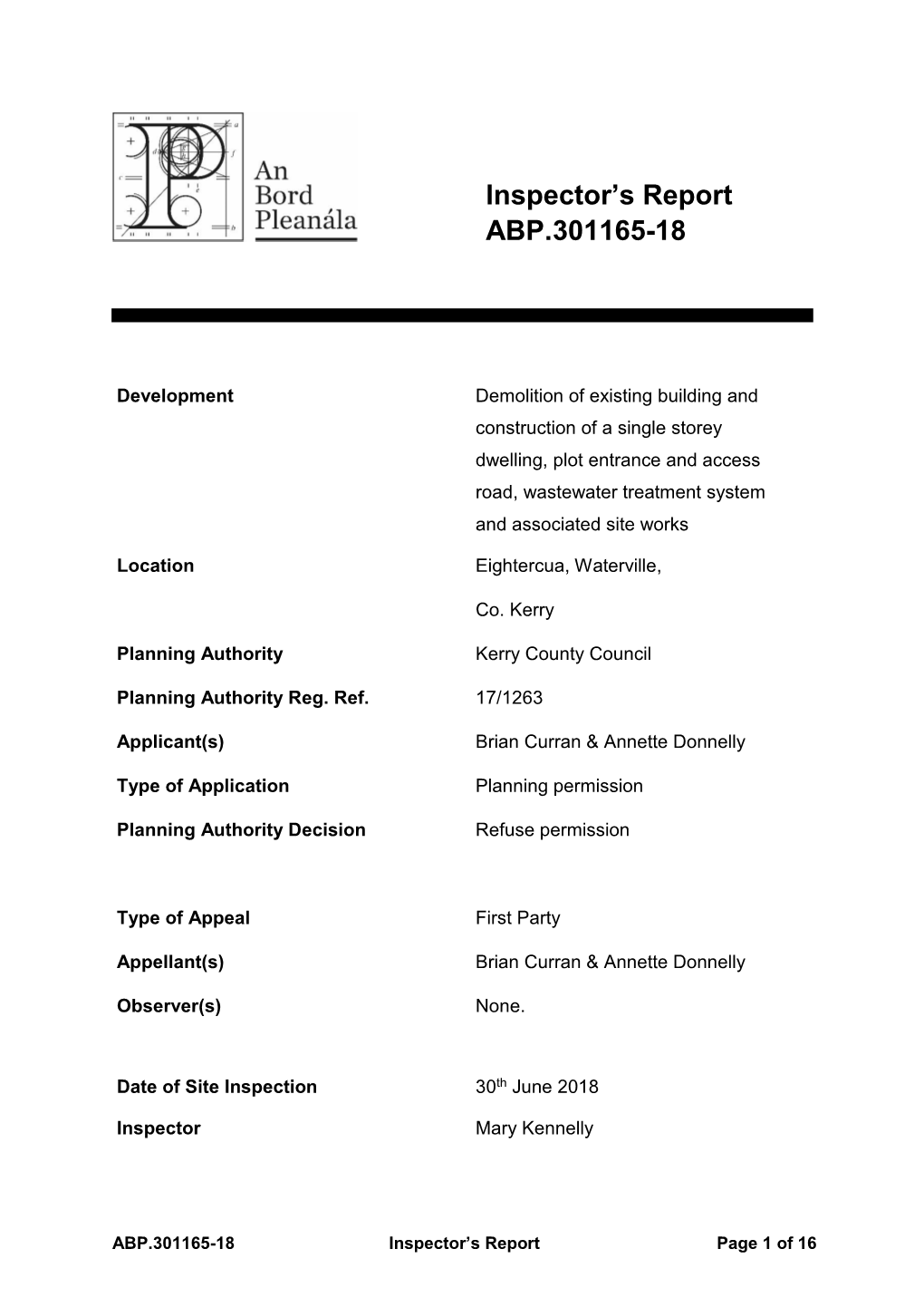 Inspector's Report ABP.301165-18