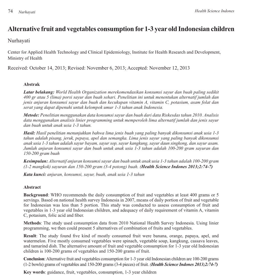 Alternative Fruit and Vegetables Consumption for 1-3 Year Old Indonesian Children Nurhayati