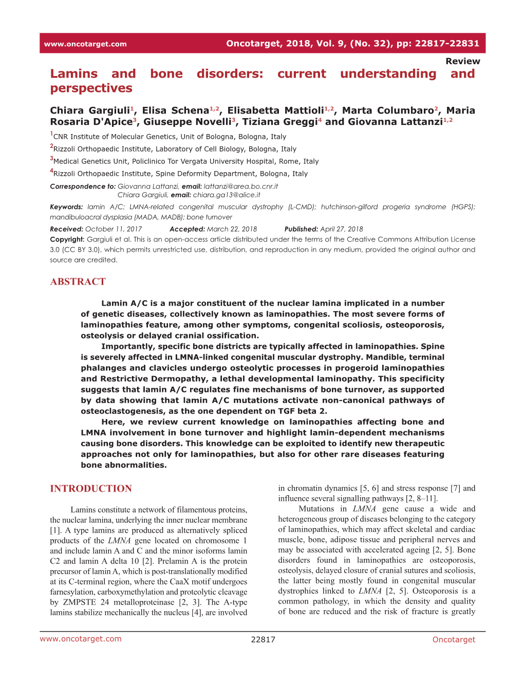 Lamins and Bone Disorders: Current Understanding and Perspectives