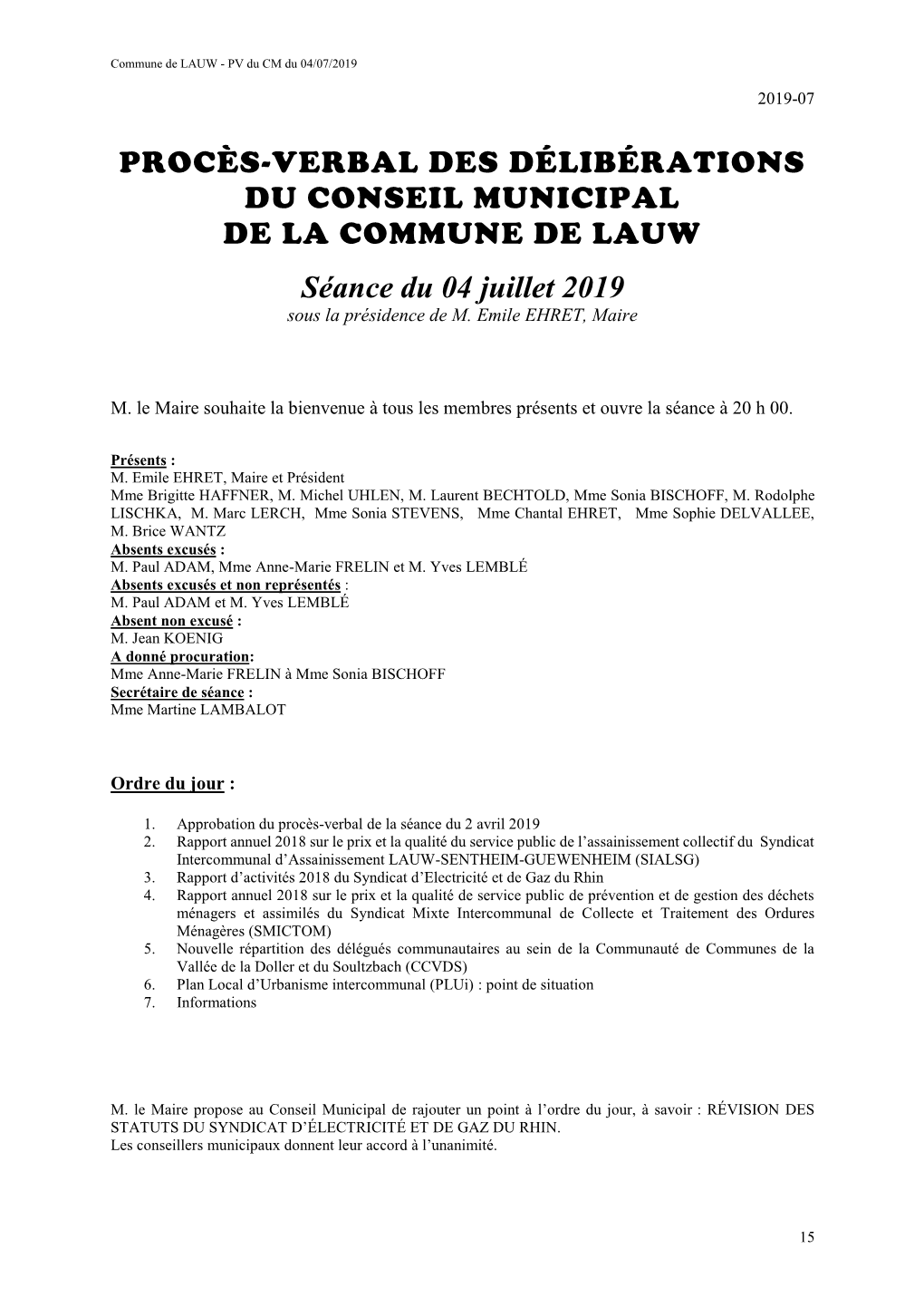 Commune De LAUW – PV Du CM Du