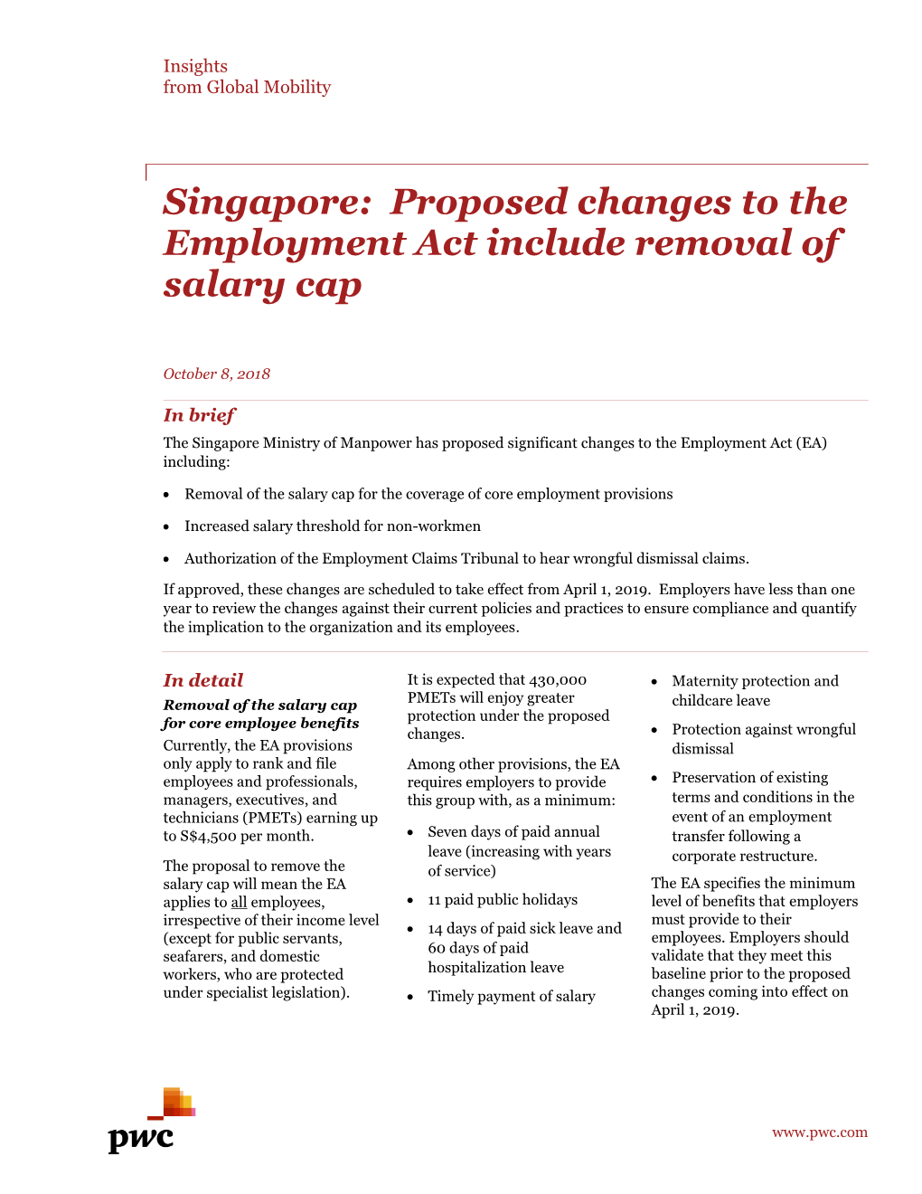 Proposed Changes to the Employment Act Include Removal of Salary Cap