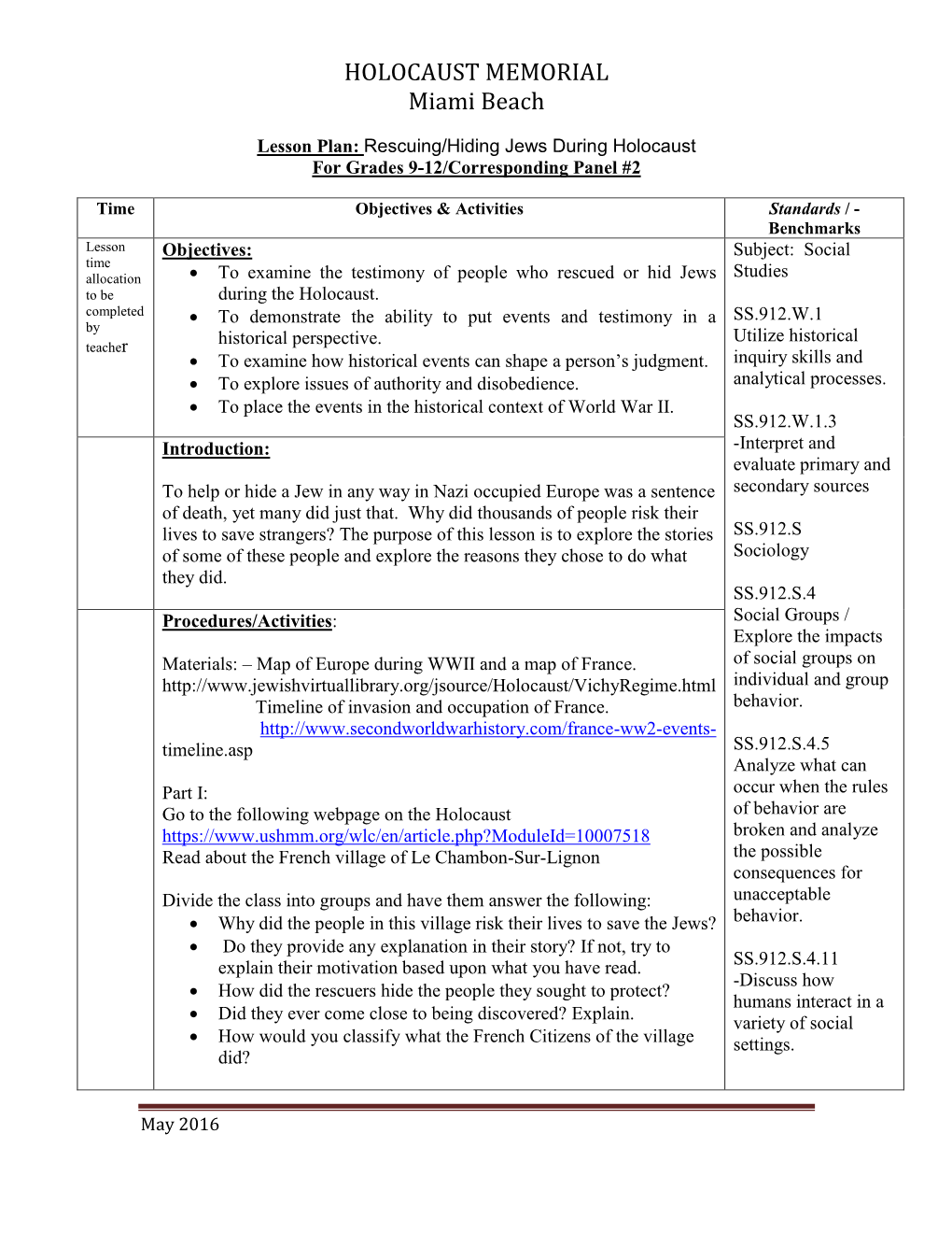 Rescuing/Hiding Jews During Holocaust for Grades 9-12/Corresponding Panel #2