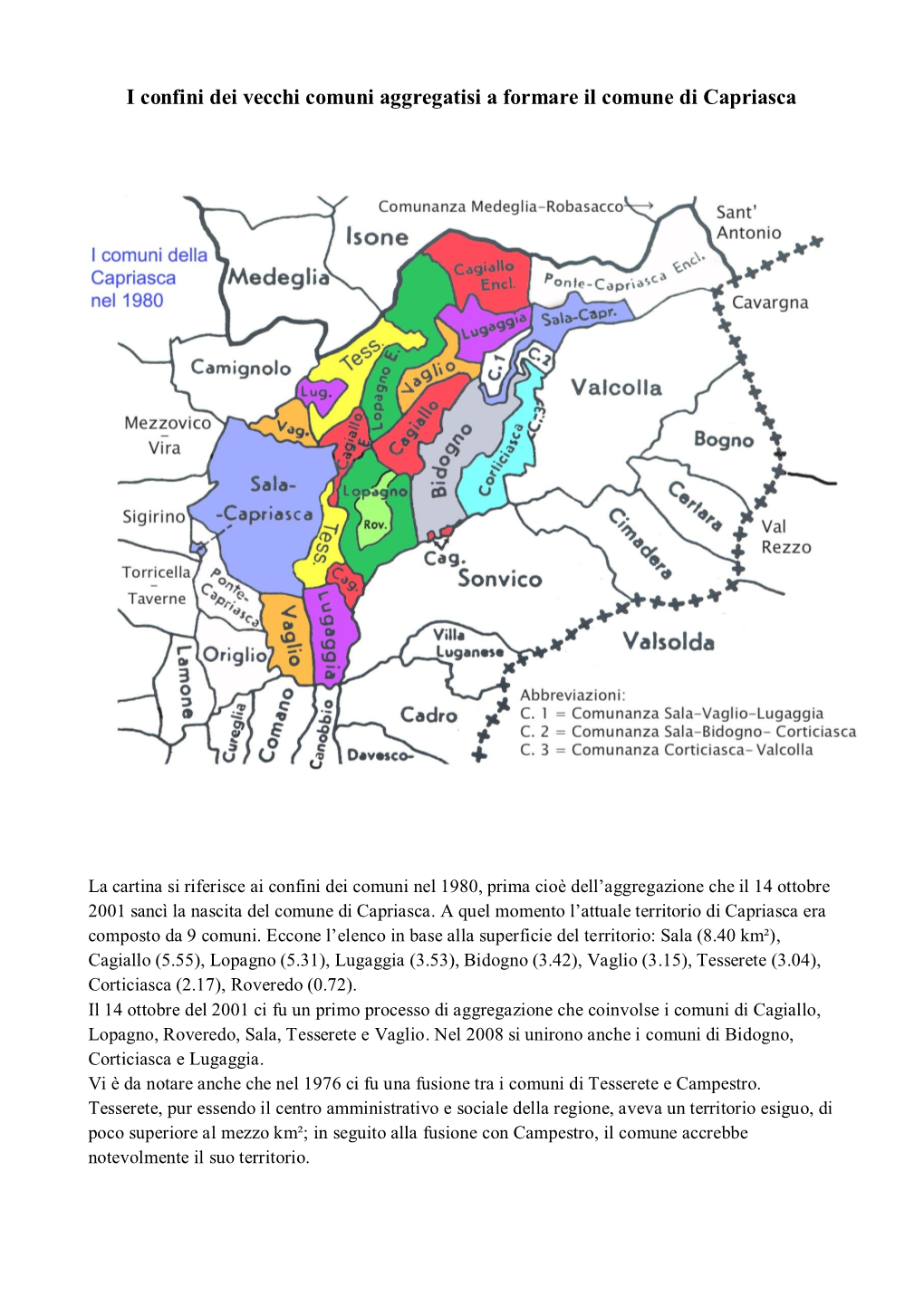 I Confini Dei Vecchi Comuni Aggregatisi a Formare Il Comune Di Capriasca