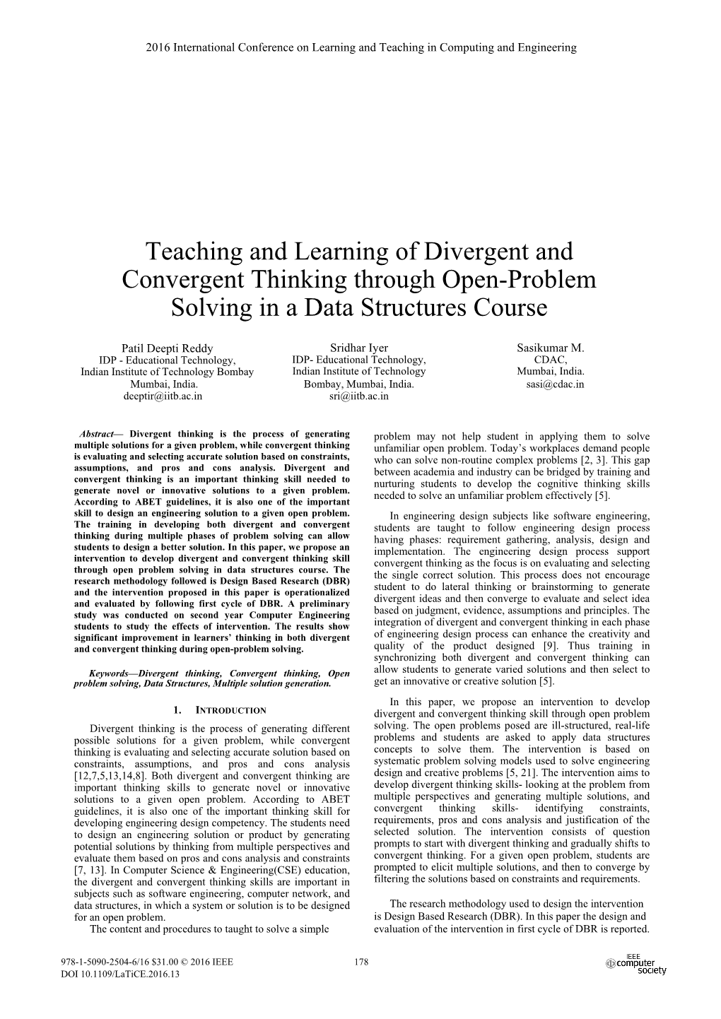 Teaching and Learning of Divergent and Convergent Thinking Through Open-Problem Solving in a Data Structures Course