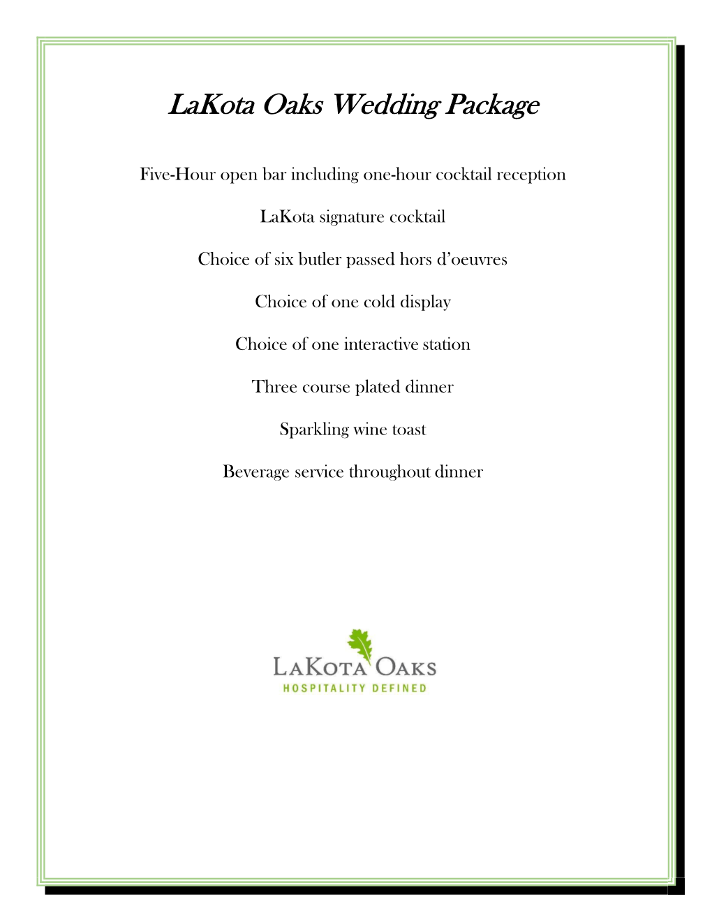 Lakota Oaks Wedding Package