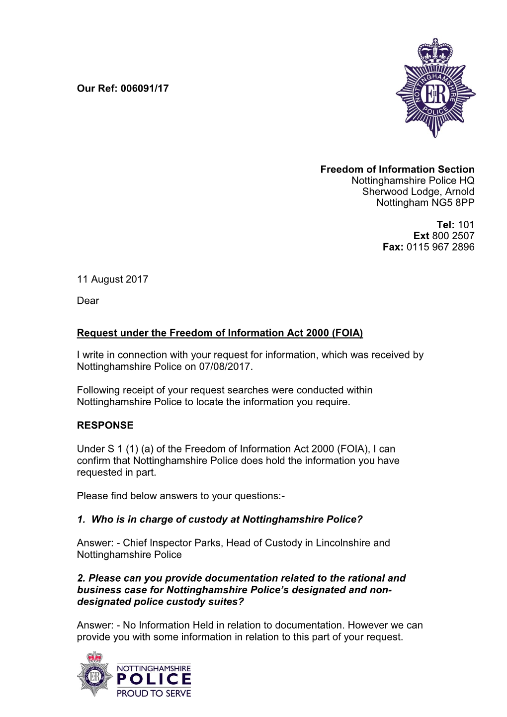 Police Custody Suites Foi 6091-17