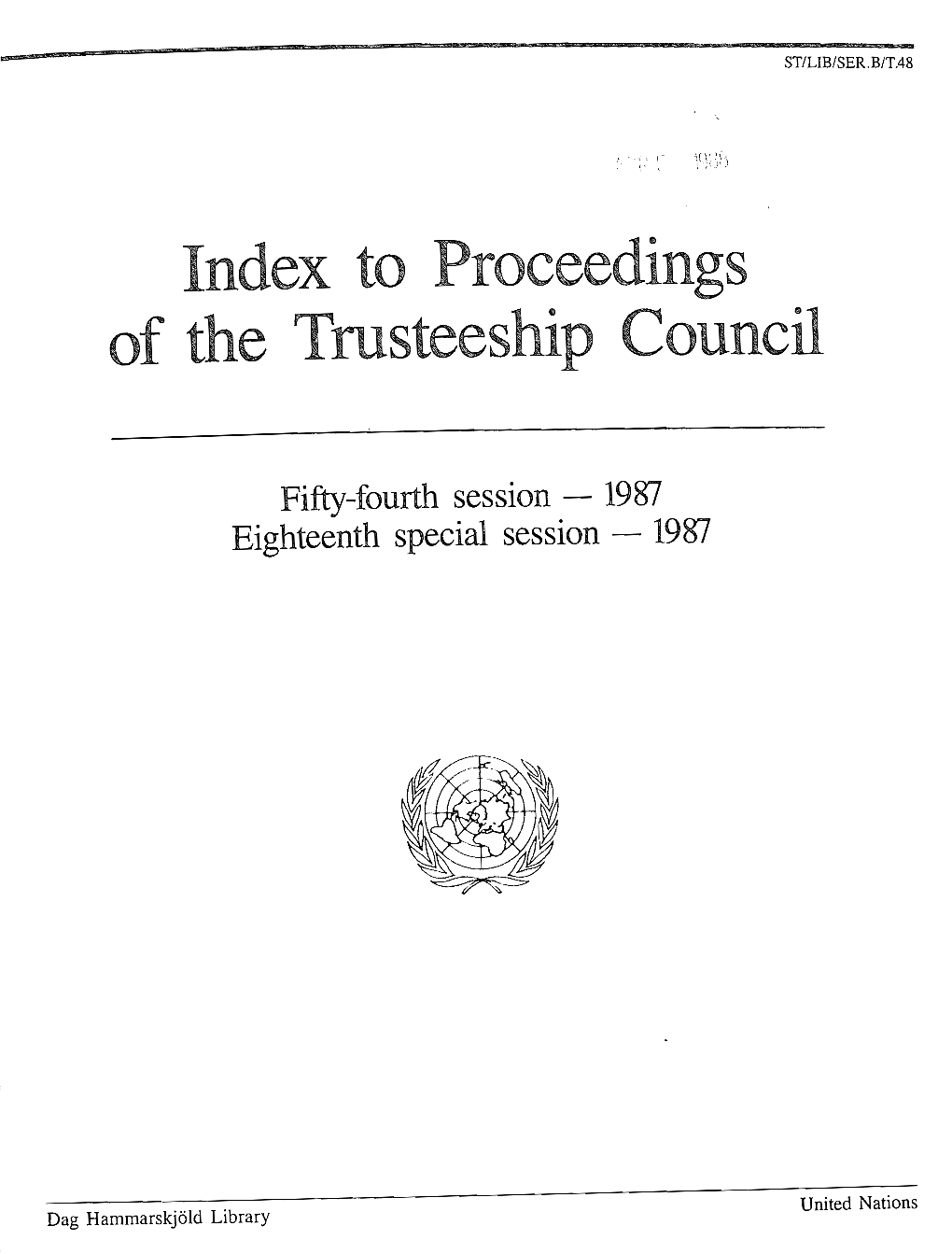 Index to Proceedings of the Trusteeship Council, 1987