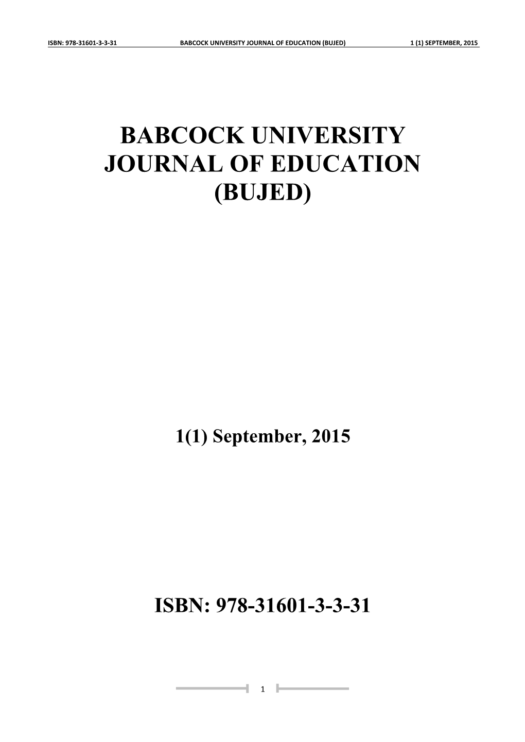 Babcock University Journal of Education (Bujed) 1 (1) September, 2015