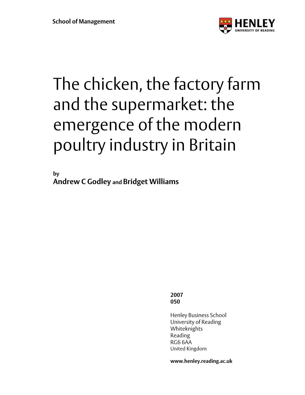 The Emergence of the Modern Poultry Industry in Britain