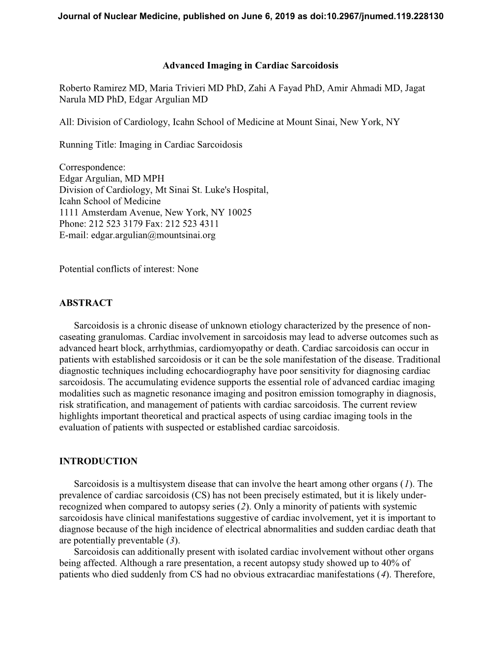 Advanced Imaging in Cardiac Sarcoidosis