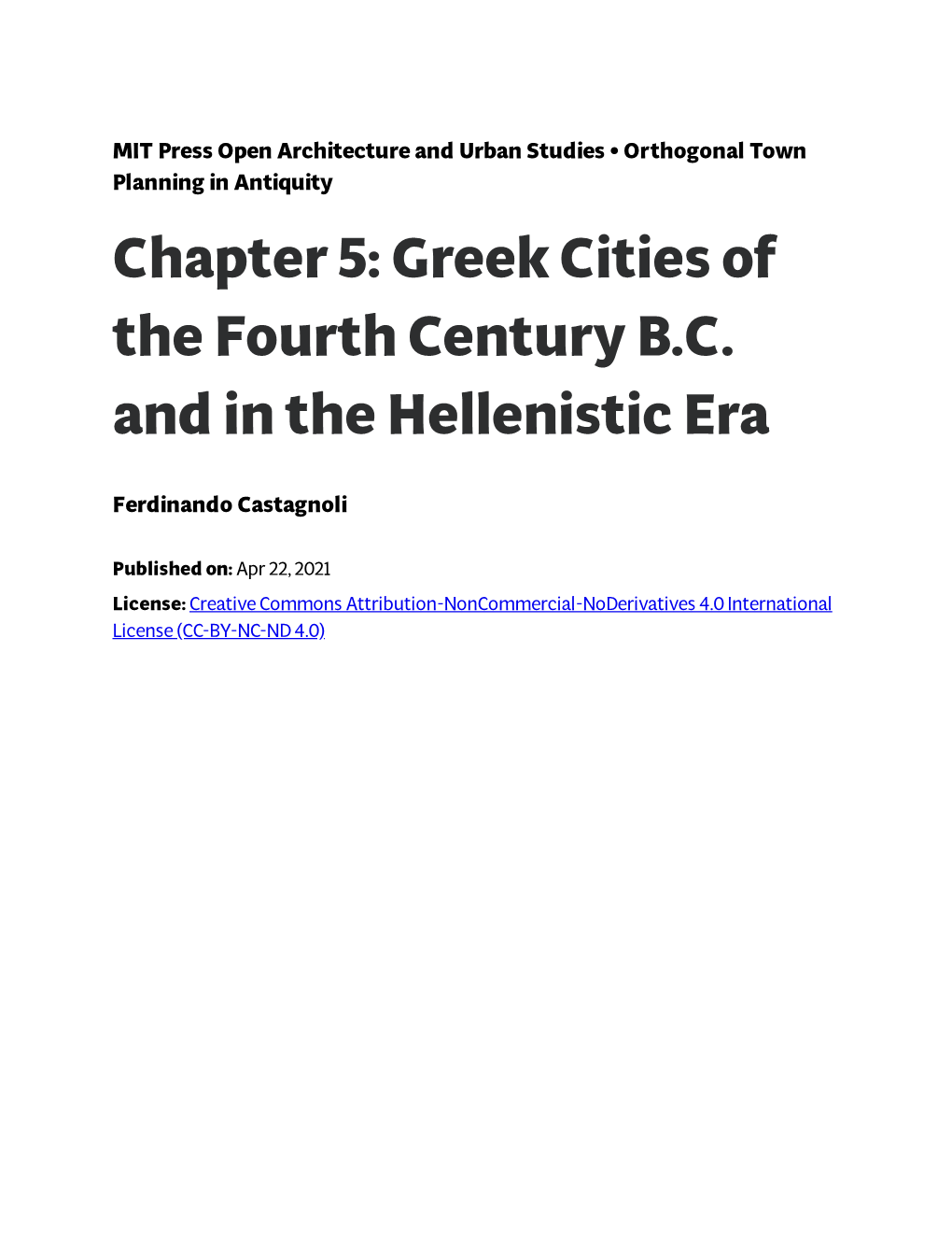 Greek Cities of the Fourth Century BC and in the Hellenistic