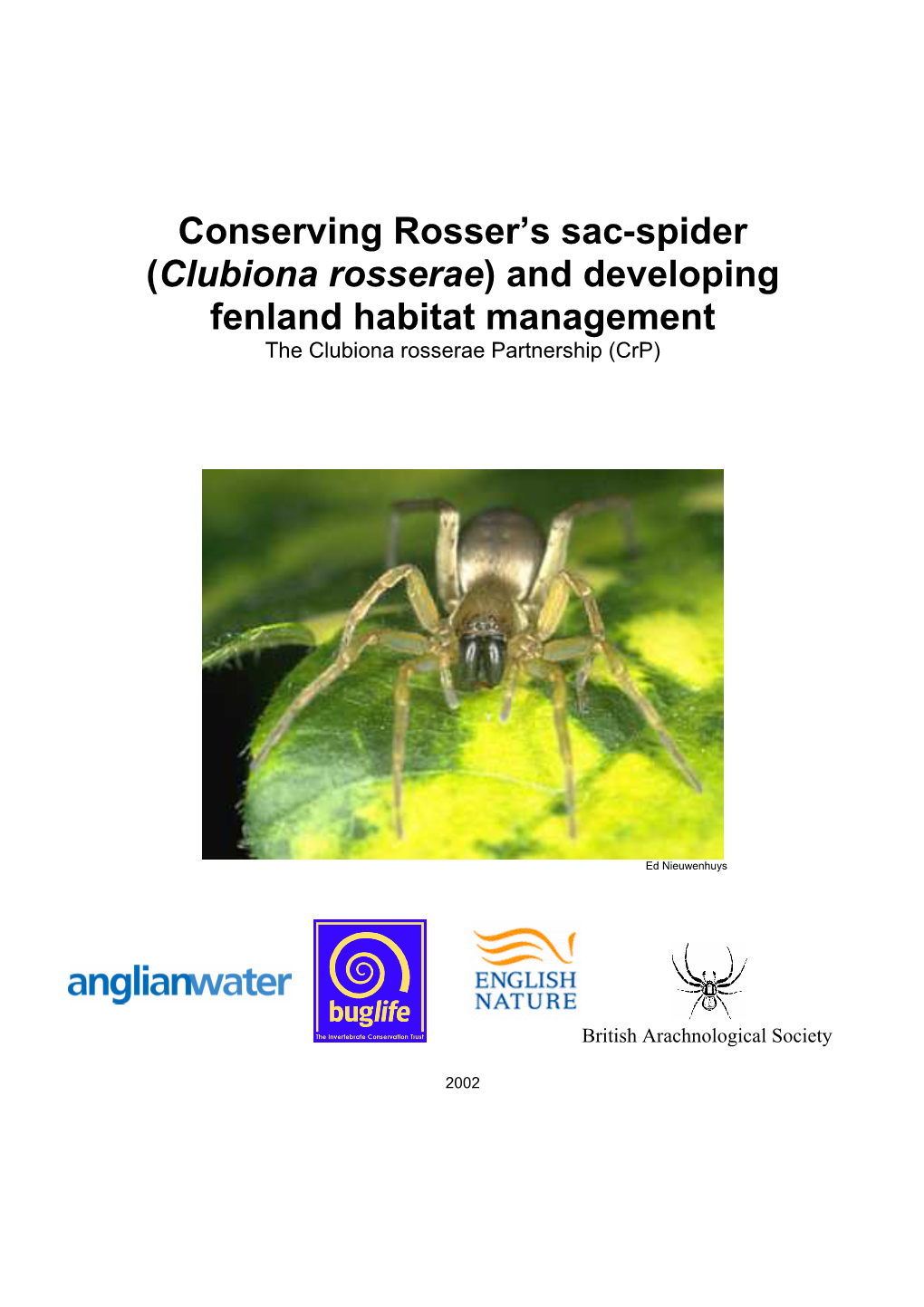 Conserving Rosser's Sac-Spider (Clubiona Rosserae) And