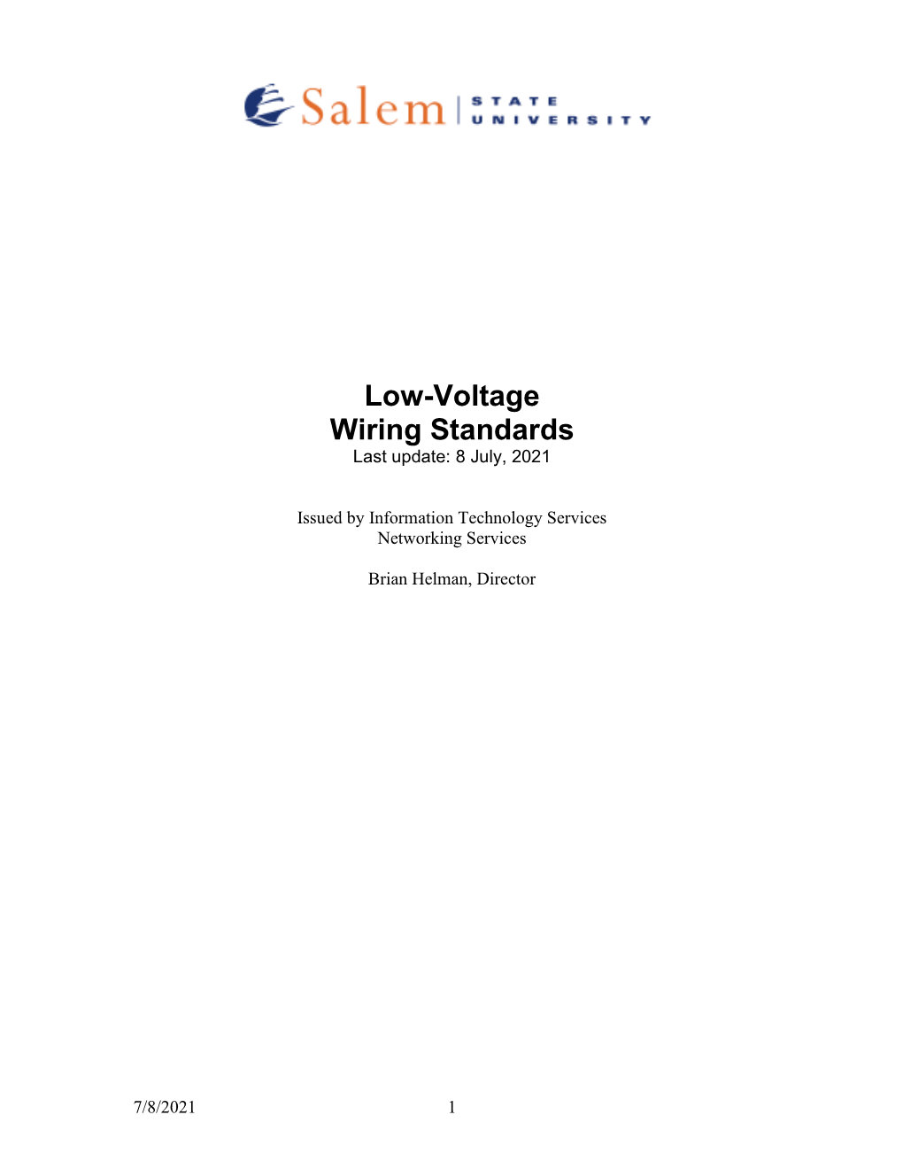 Low-Voltage Wiring Standards Last Update: 8 July, 2021