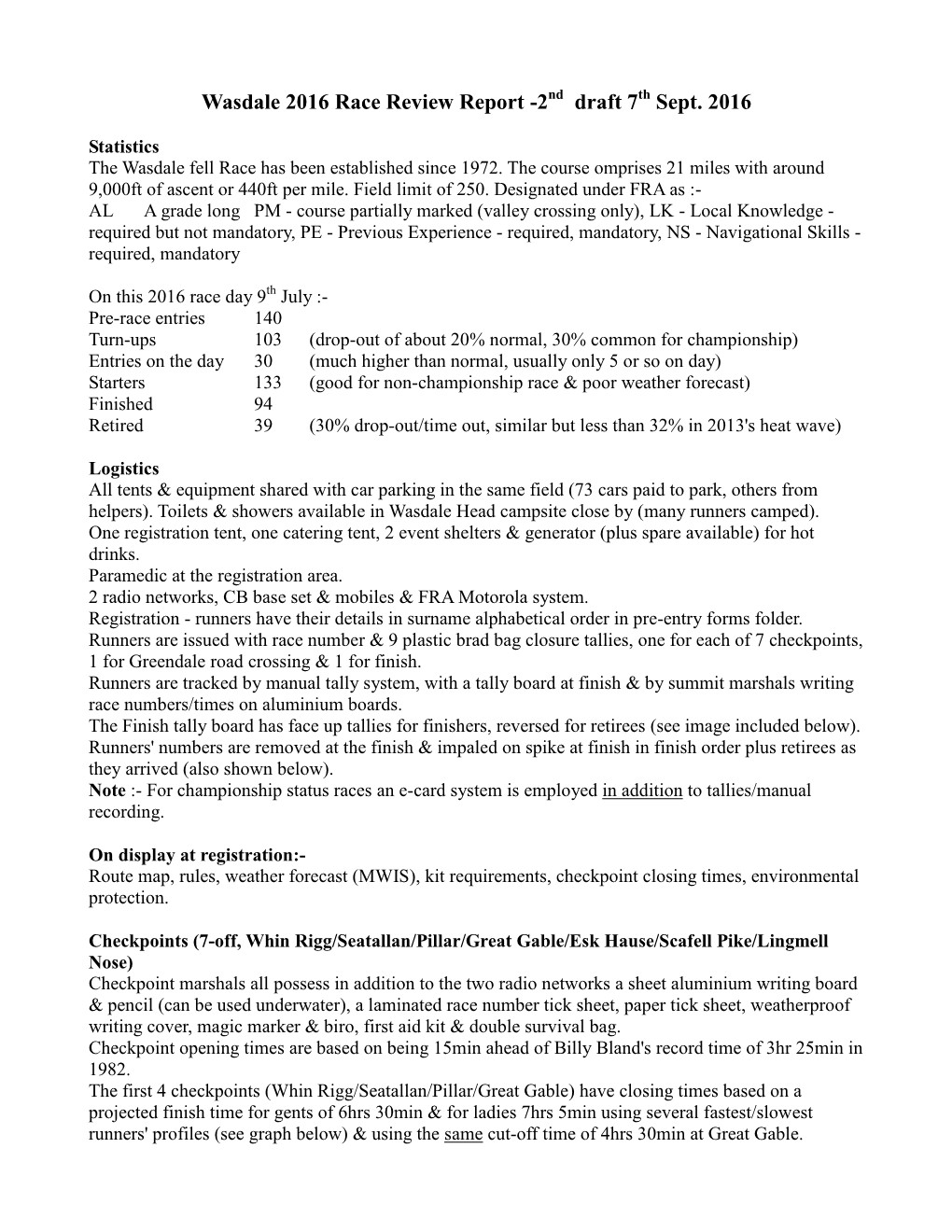 Wasdale 2016 Race Review Report -2 Draft 7 Sept. 2016