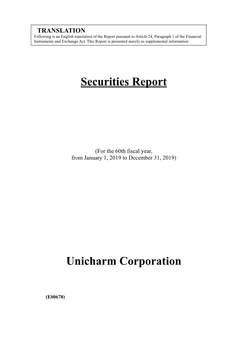Securities Report Unicharm Corporation
