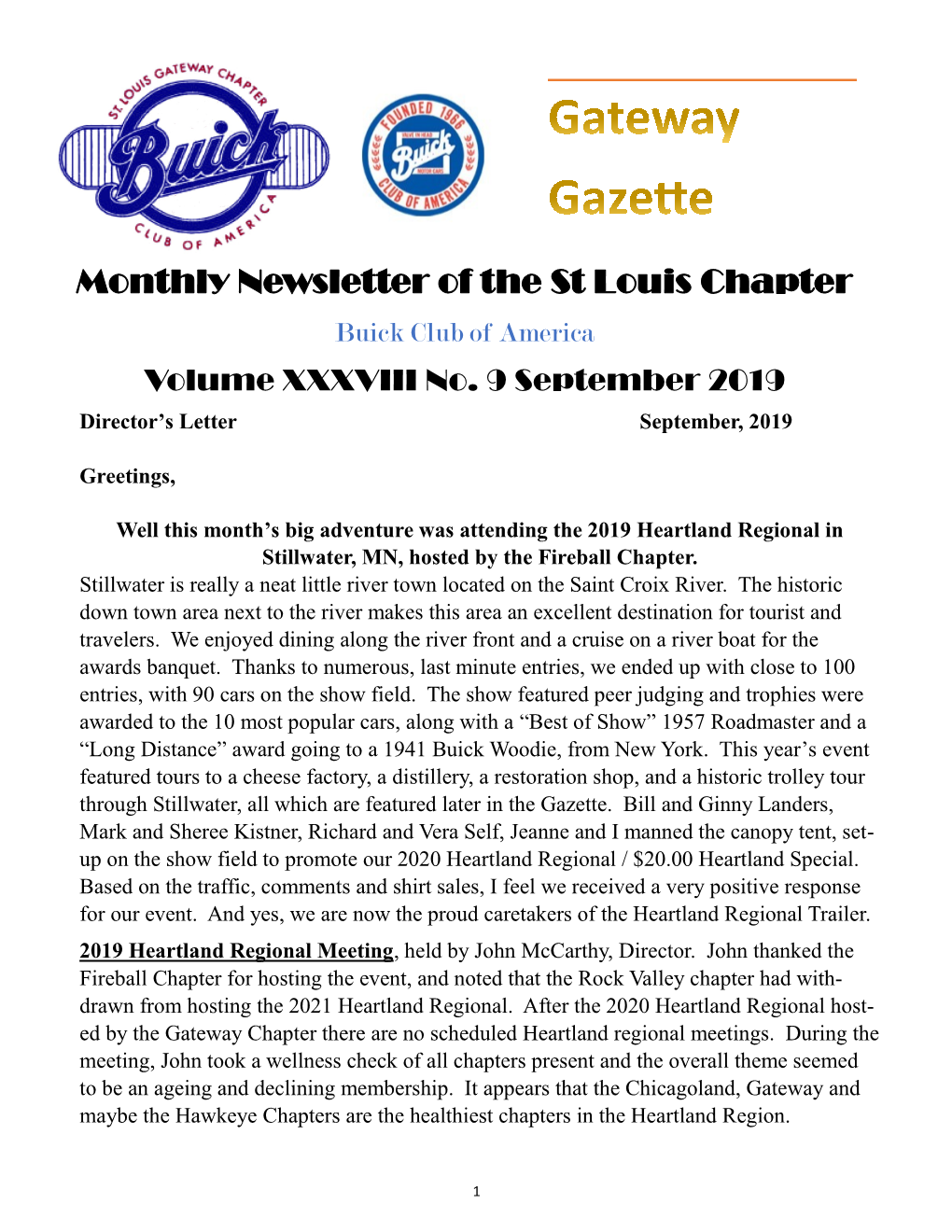 Monthly Newsletter of the St Louis Chapter Buick Club of America Volume XXXVIII No