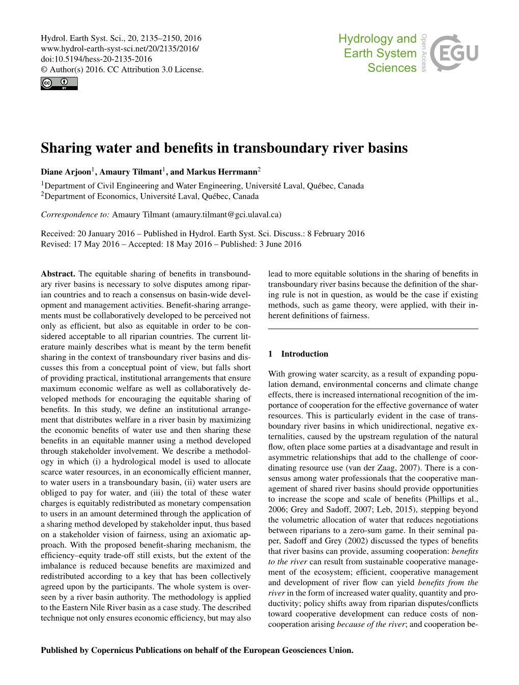Sharing Water and Benefits in Transboundary River Basins