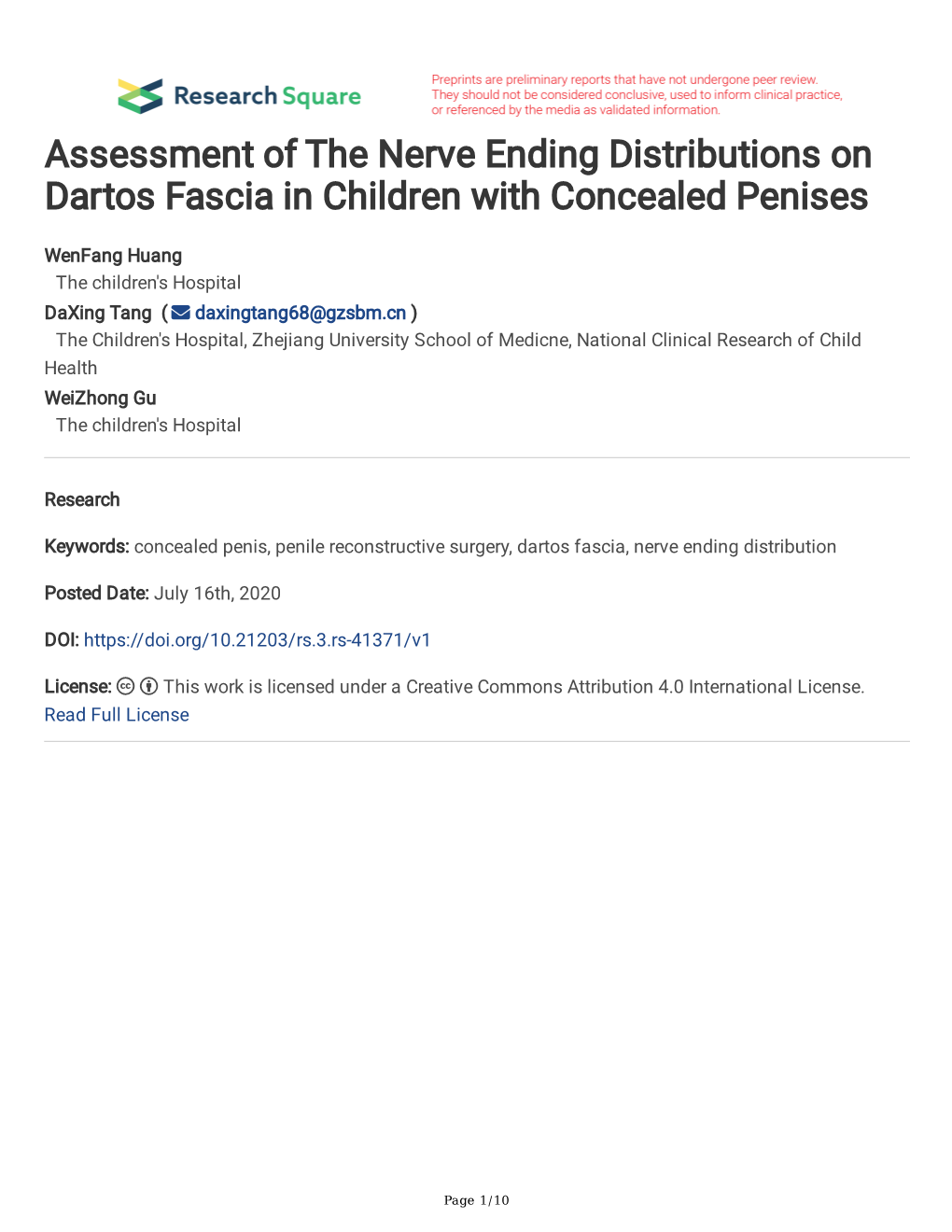 Assessment of the Nerve Ending Distributions on Dartos Fascia in Children with Concealed Penises