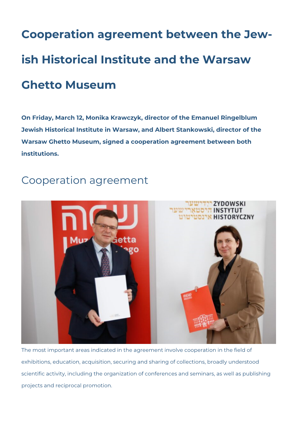 Cooperation Agreement Between the Emanuel Ringelblum Jewish