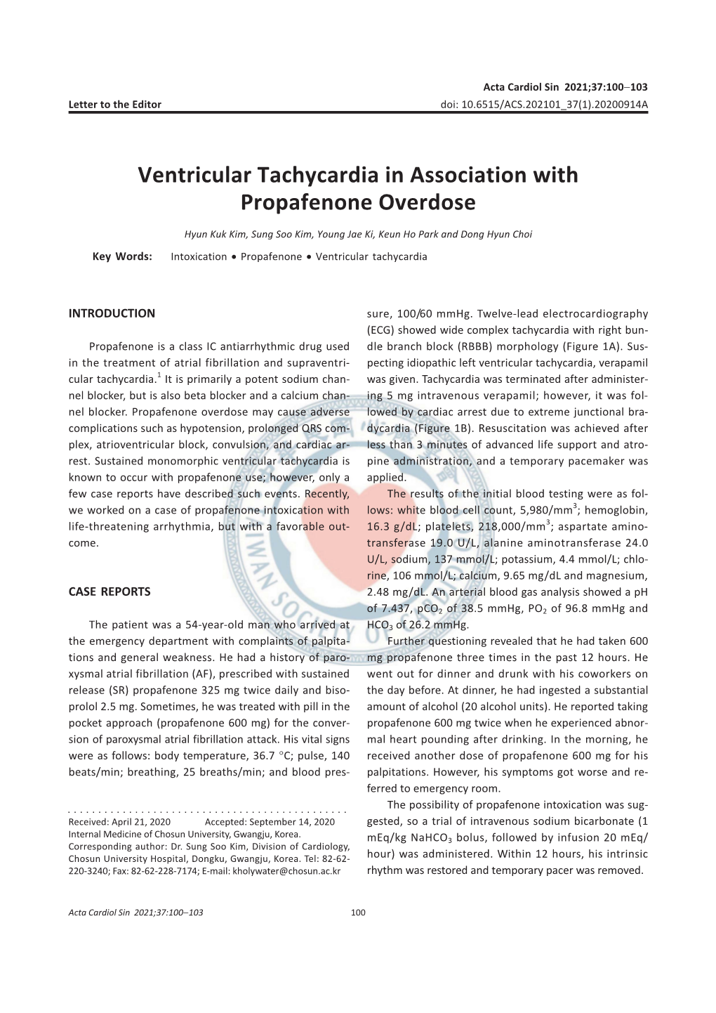 Ventricular Tachycardia in Association with Propafenone Overdose