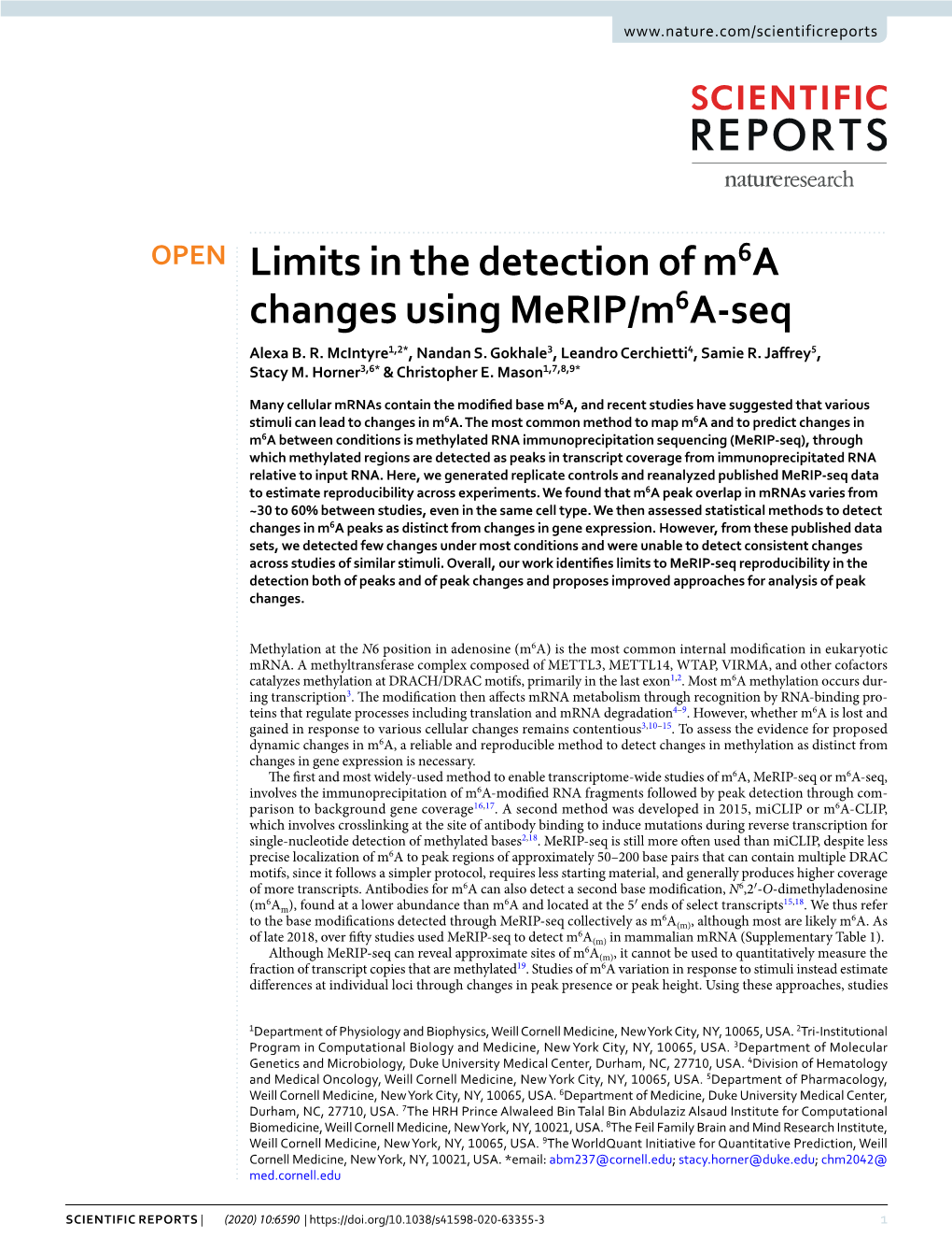 Limits in the Detection of M6a Changes Using Merip/M6a-Seq Alexa B