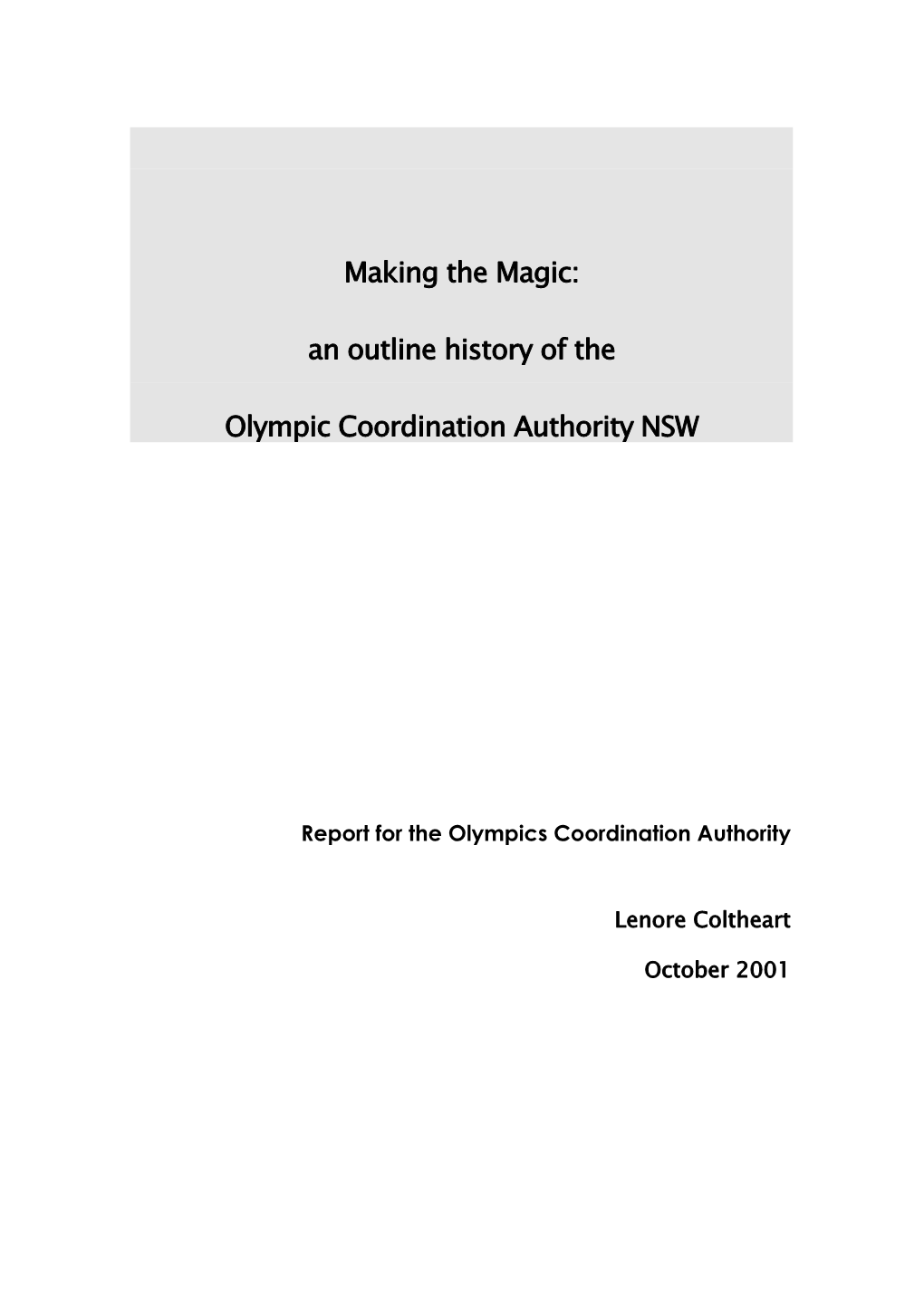 An Outline History of the Olympic Coordination Authority