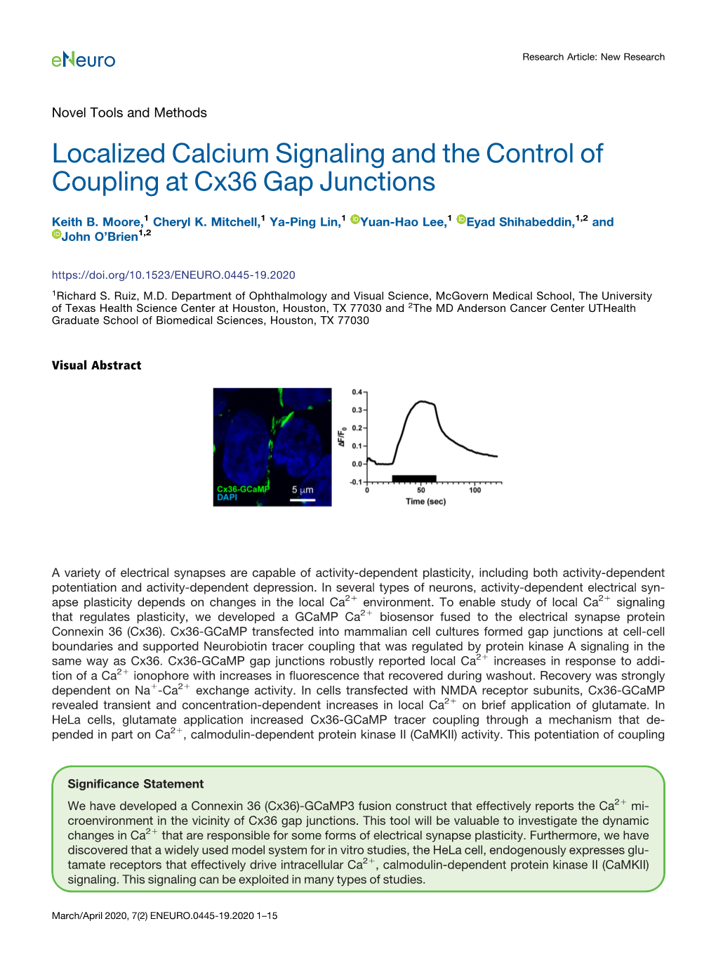 Localized Calcium Signaling and the Control of Coupling at Cx36 Gap Junctions