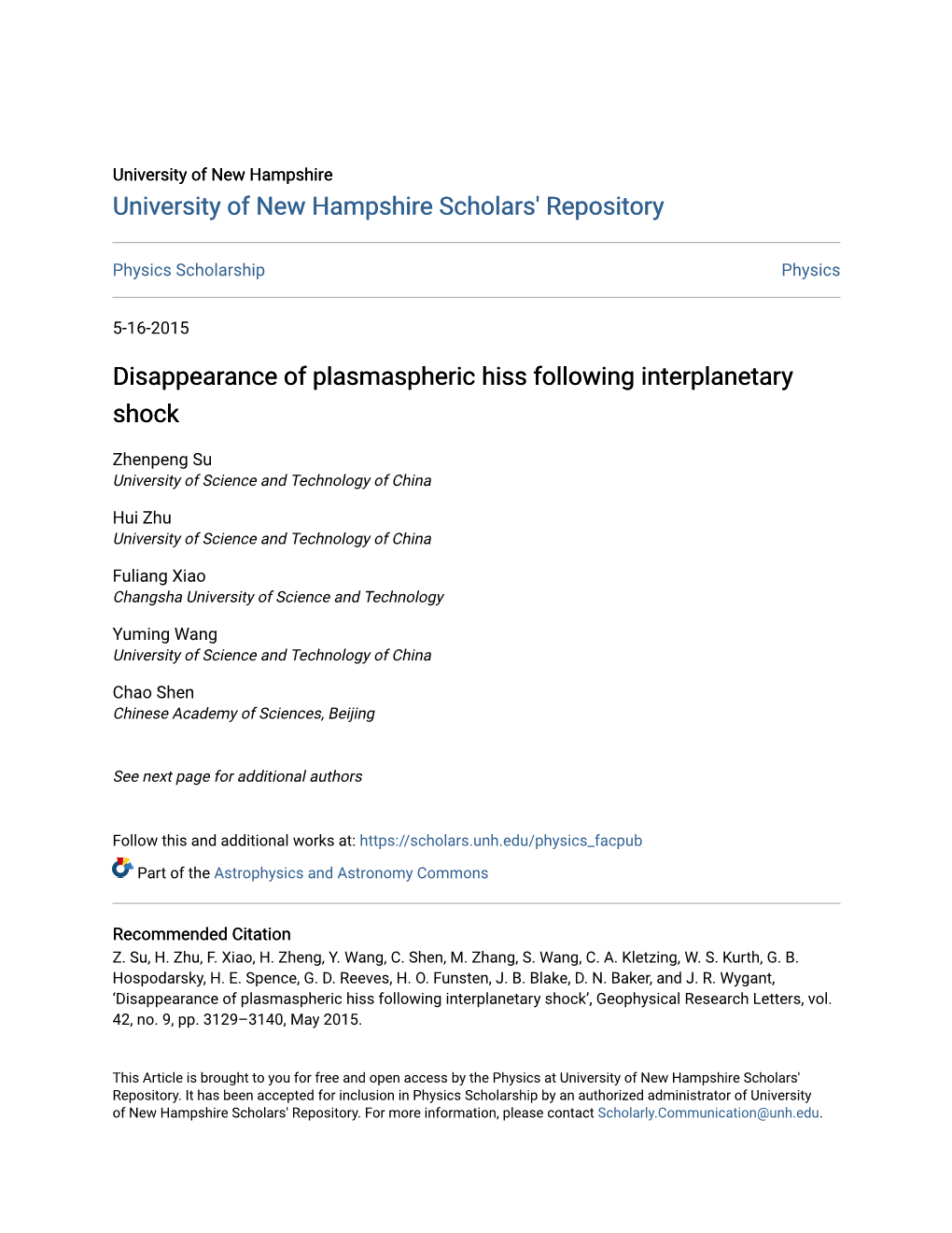 Disappearance of Plasmaspheric Hiss Following Interplanetary Shock