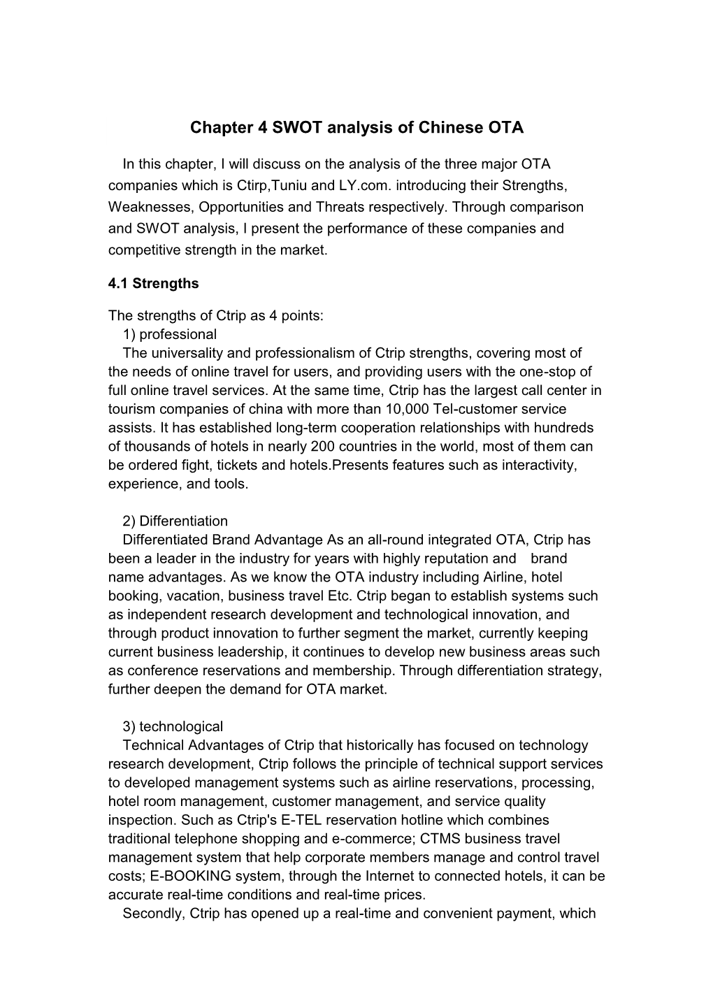 Chapter 4 SWOT Analysis of Chinese OTA