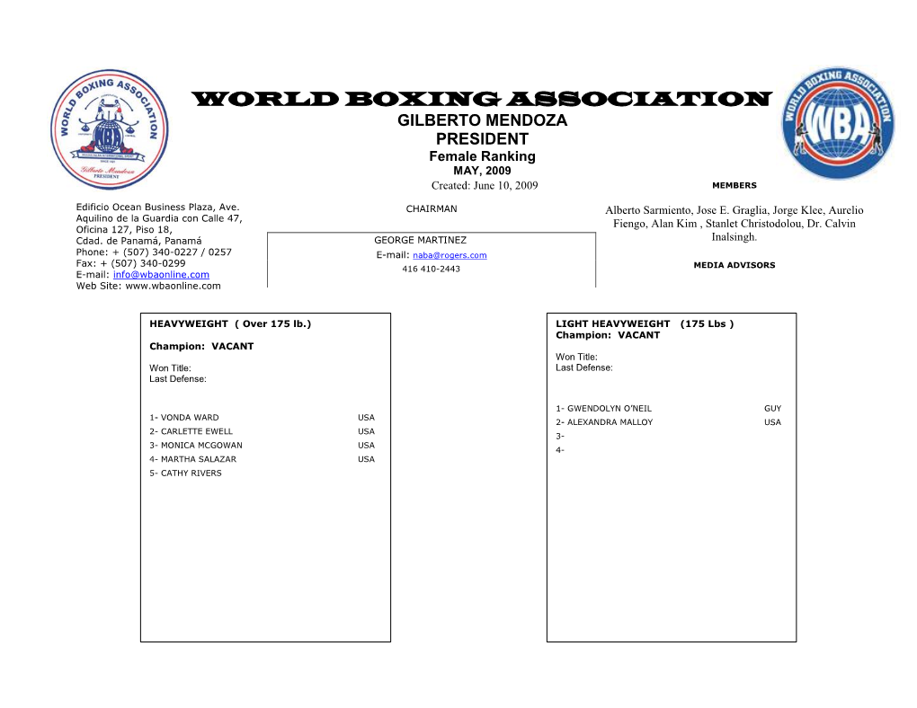 World Boxing Association Gilberto Mendoza