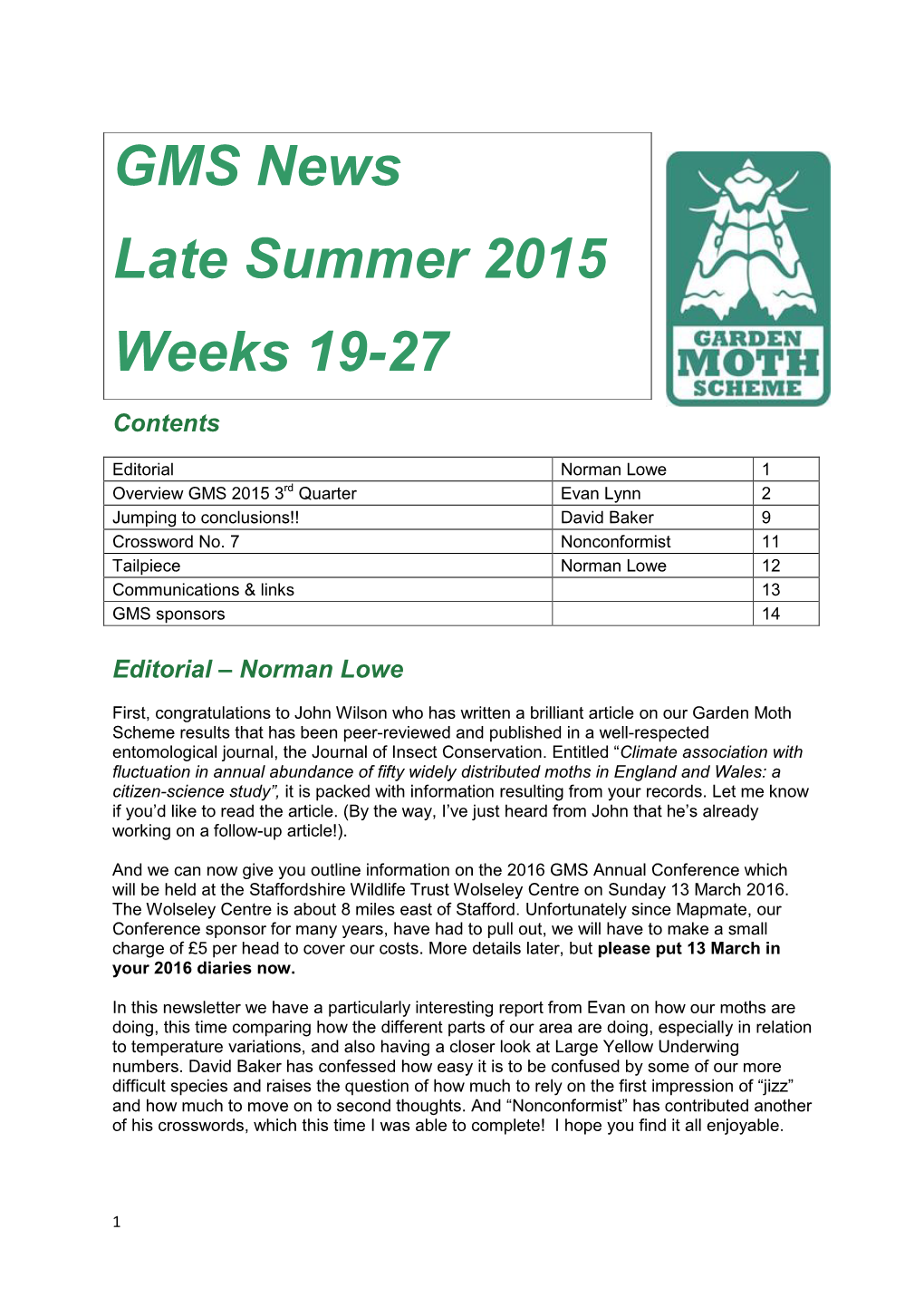 GMS News Late Summer 2015 Weeks 19-27