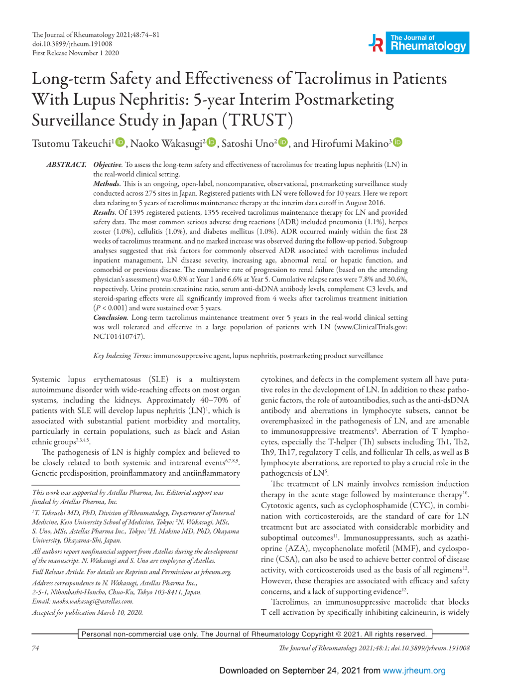 Long-Term Safety and Effectiveness of Tacrolimus in Patients with Lupus