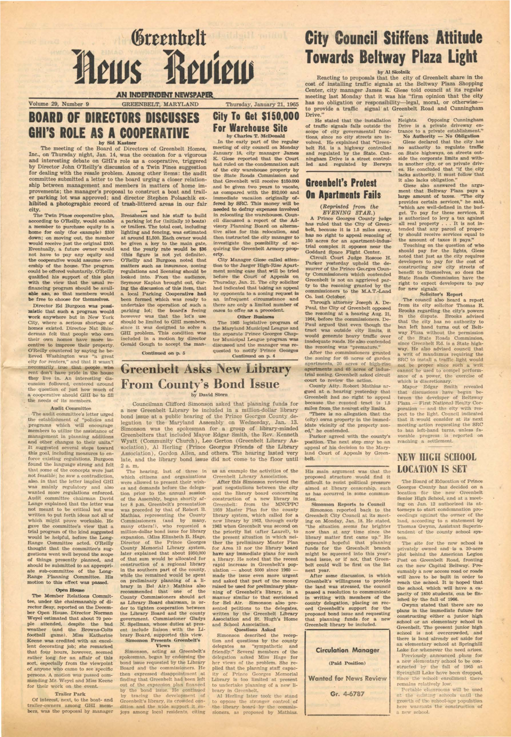 21 January 1965 Greenbelt News Review