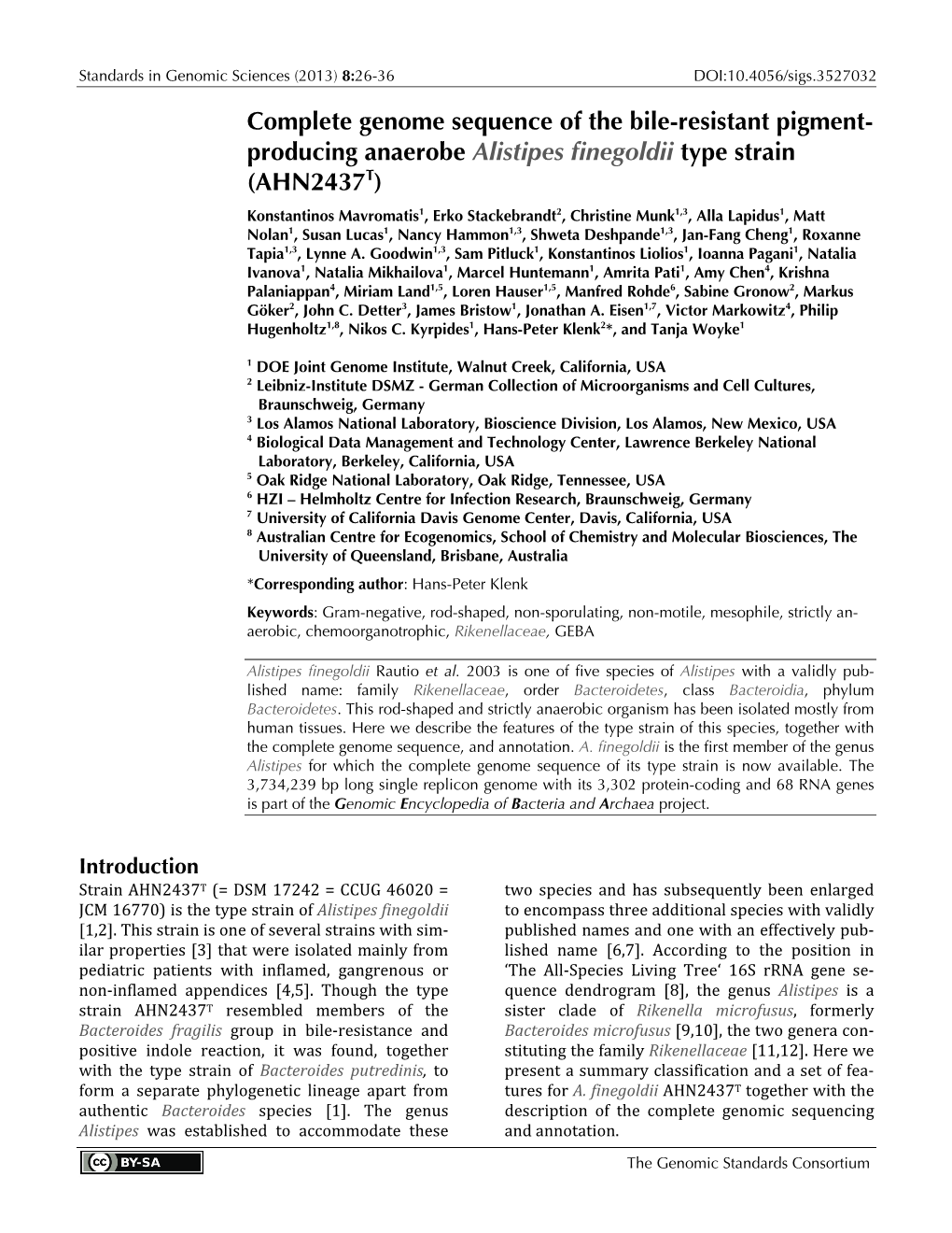 Alistipes Finegoldii Type Strain