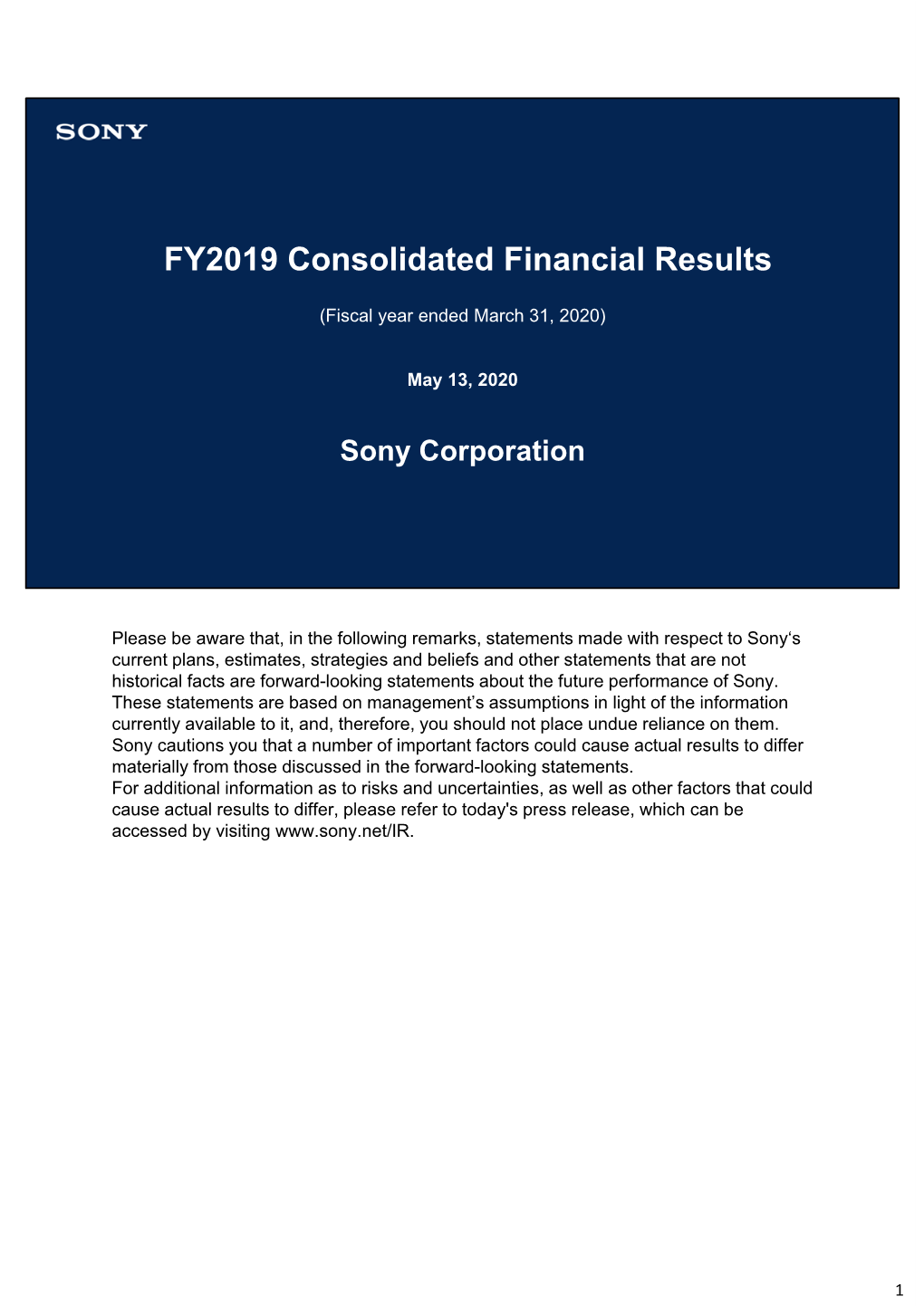FY2019 Consolidated Financial Results