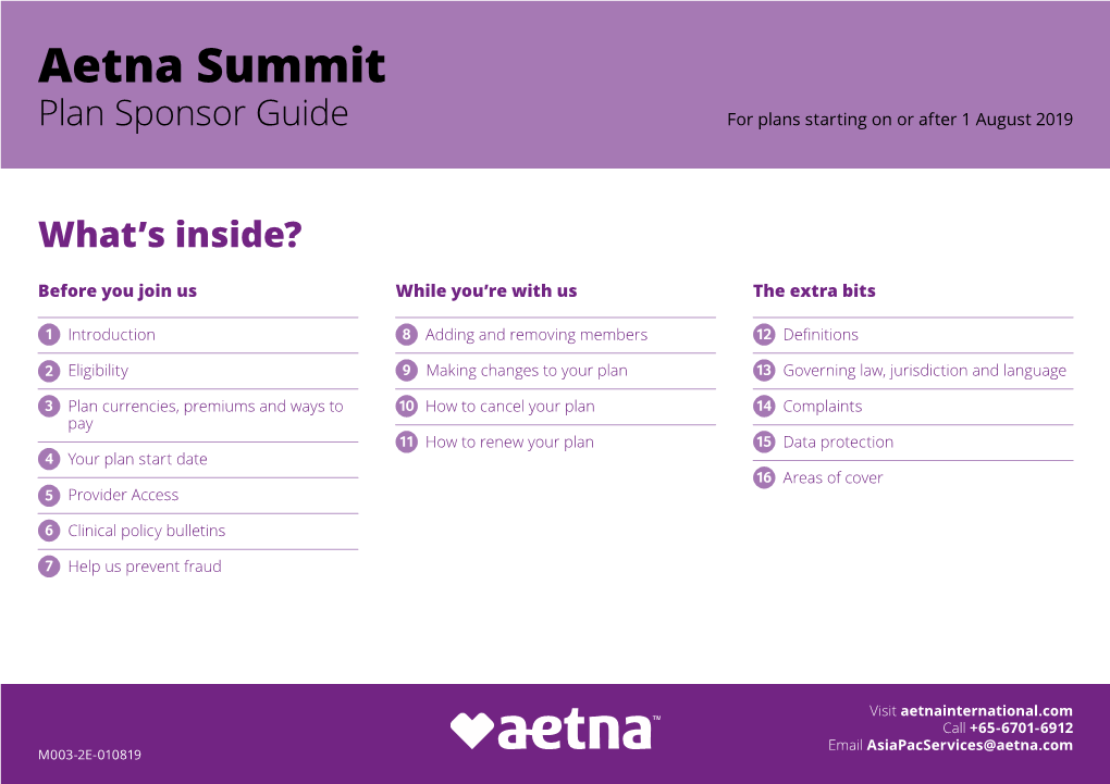 Summit Plan Sponsor Guide for Plans Starting on Or After 1 August 2019