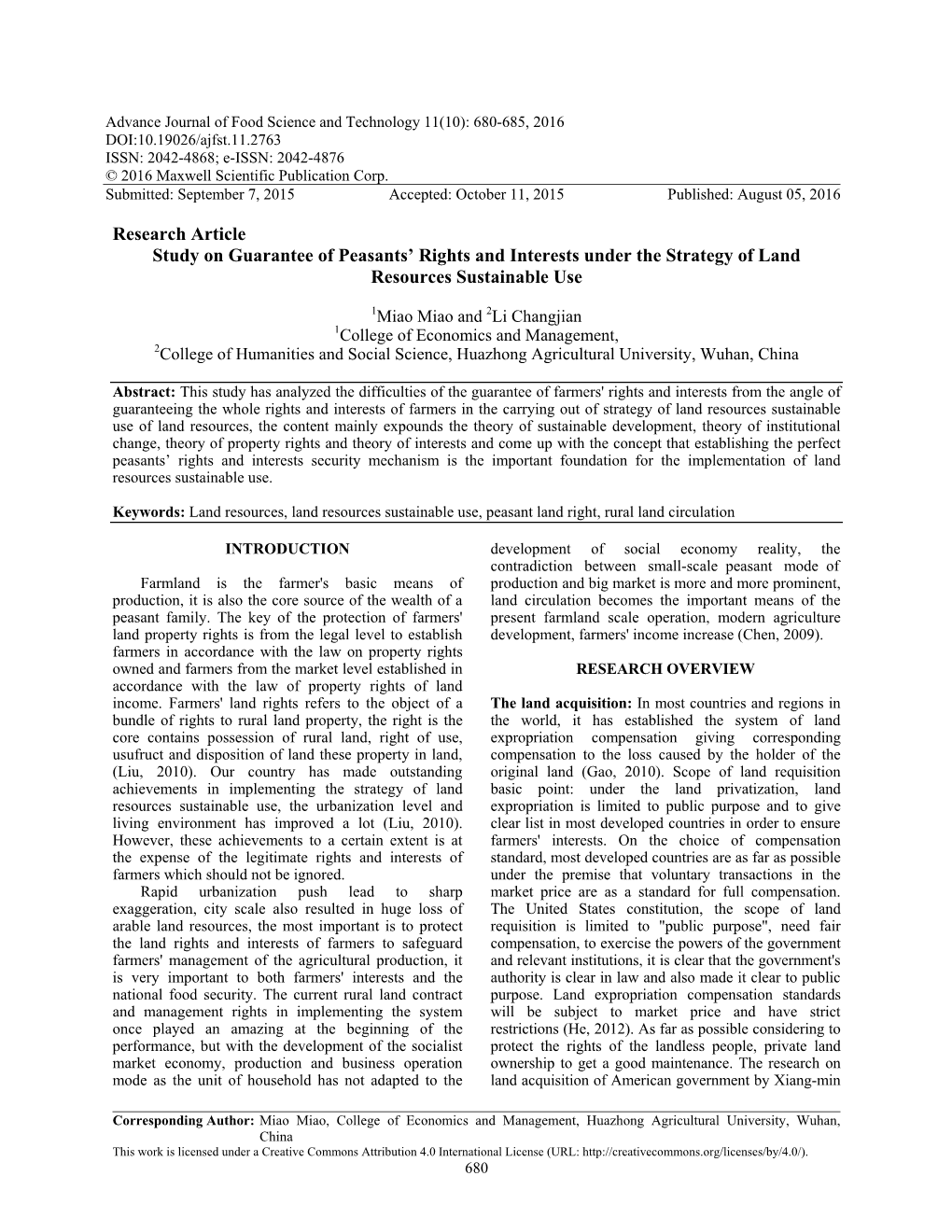 Research Article Study on Guarantee of Peasants' Rights and Interests