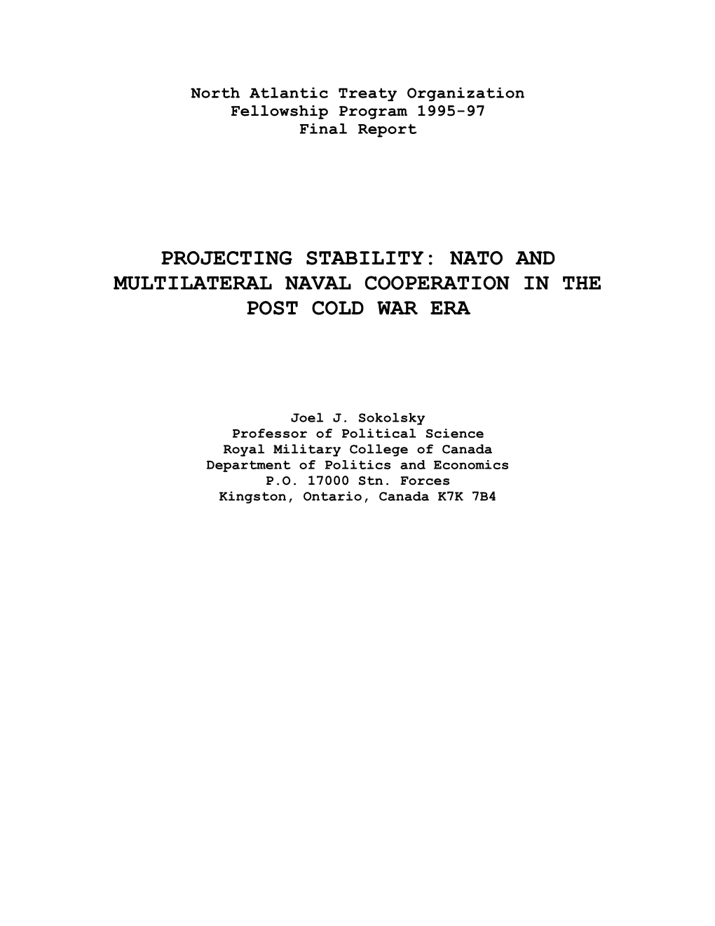 Nato and Multilateral Naval Cooperation in the Post Cold War Era