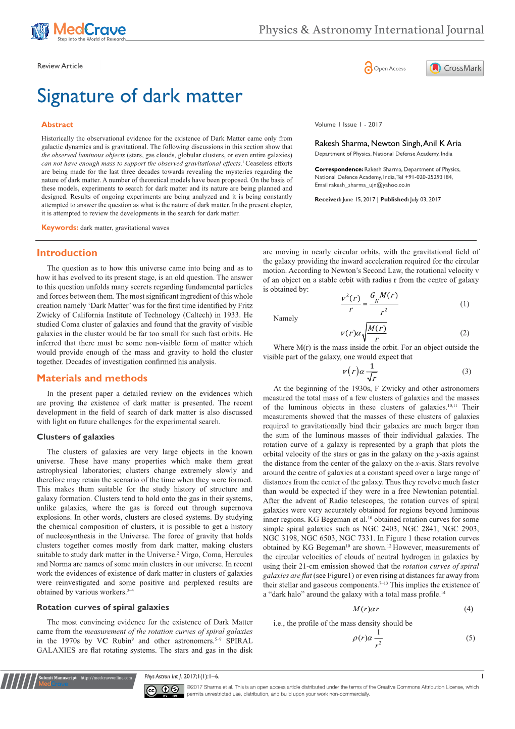 Signature of Dark Matter