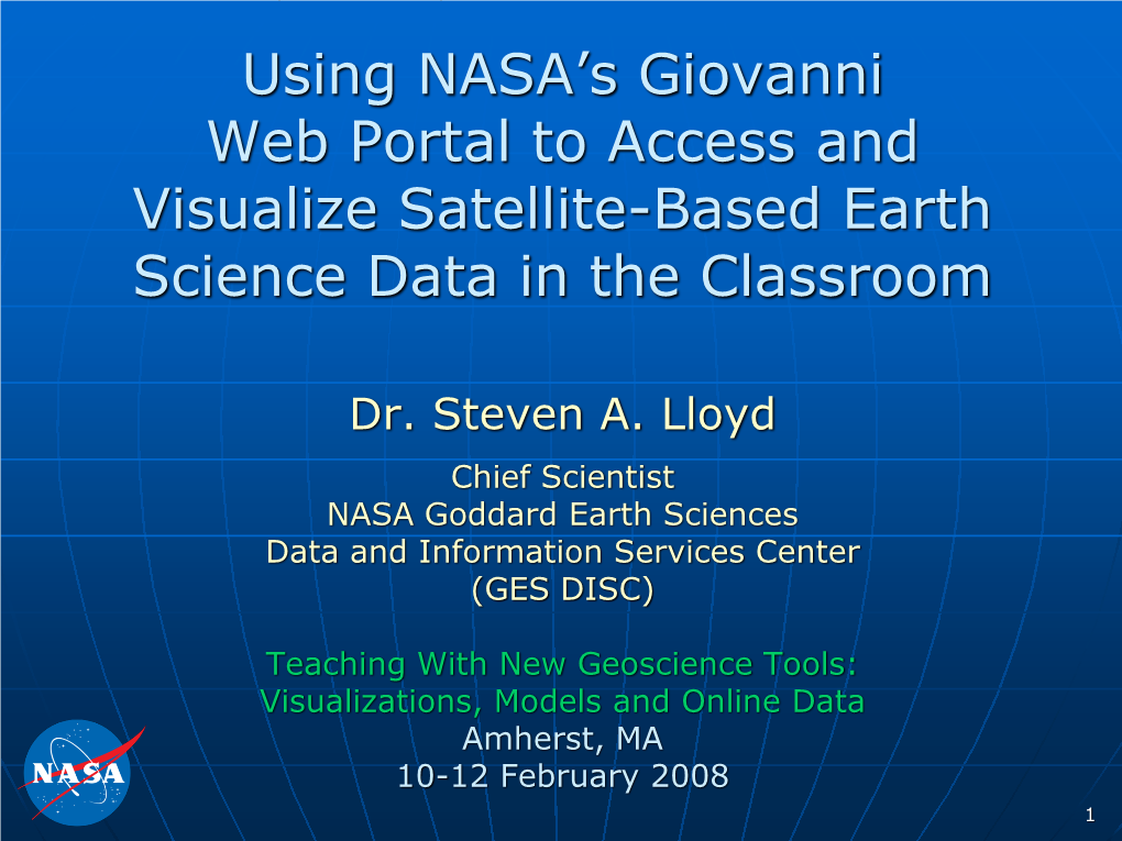 Using NASA's Giovanni Web Portal to Access and Visualize Satellite