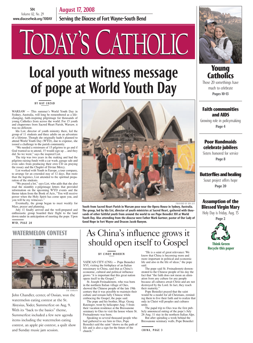 Local Youth Witness Message of Pope at World Youth