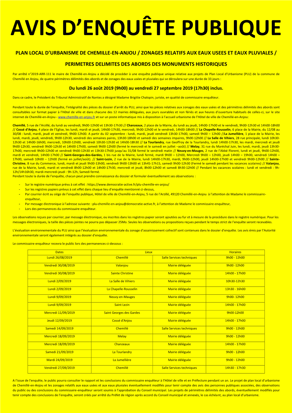 Plan Local D'urbanisme De Chemille-En-Anjou / Zonages Relatifs Aux Eaux Usees Et Eaux Pluviales / Perimetres Delimites Des Ab