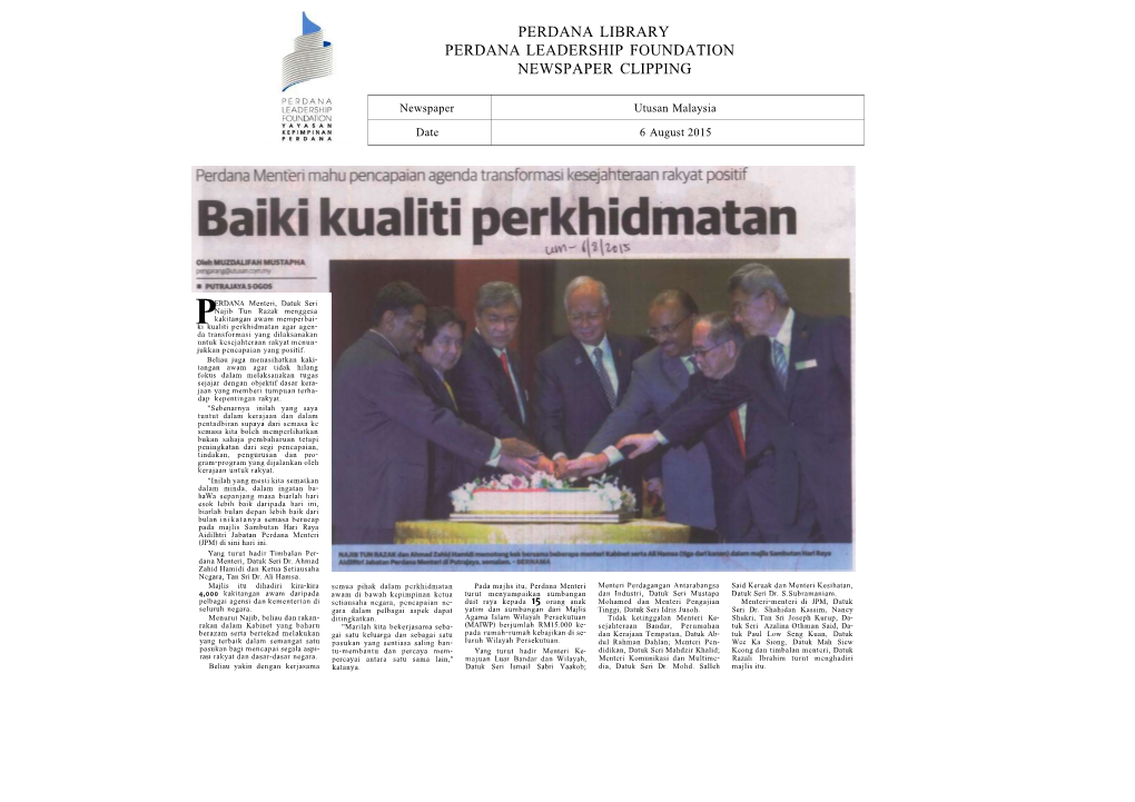 Perdana Library Perdana Leadership Foundation Newspaper Clipping
