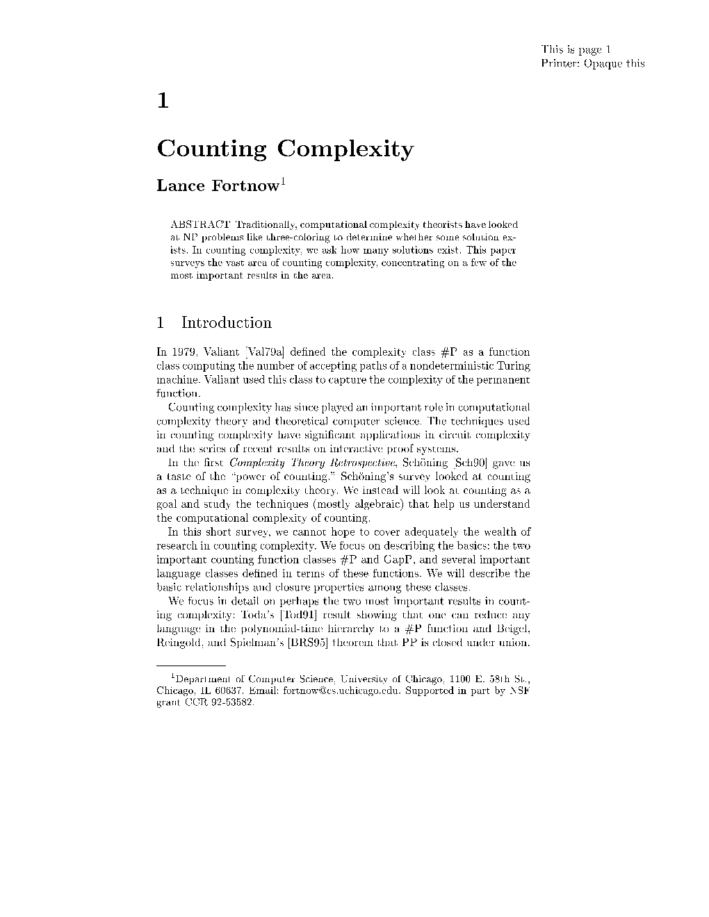 1 Counting Complexity