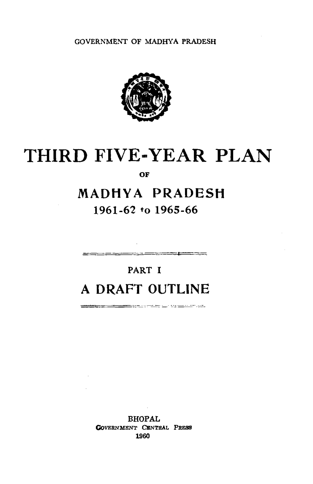 Third Five Year Plan of Madhya Pradesh 1961-62 To