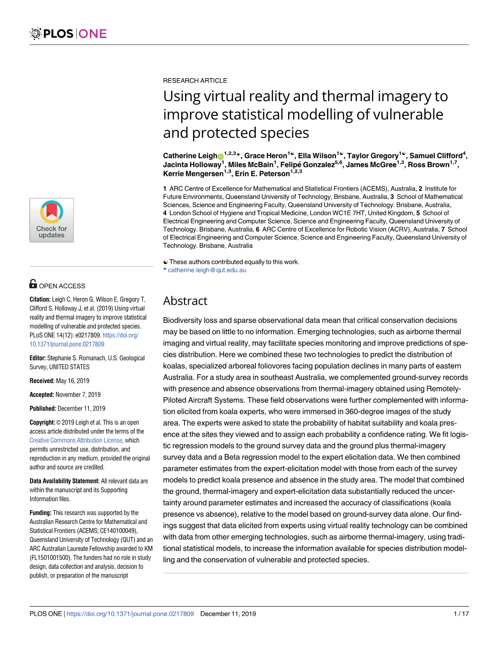 Using Virtual Reality and Thermal Imagery to Improve Statistical Modelling of Vulnerable and Protected Species