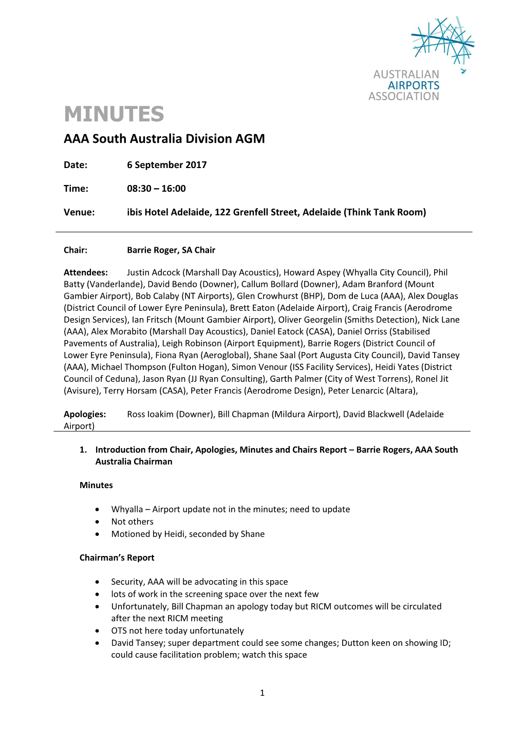 MINUTES AAA South Australia Division AGM