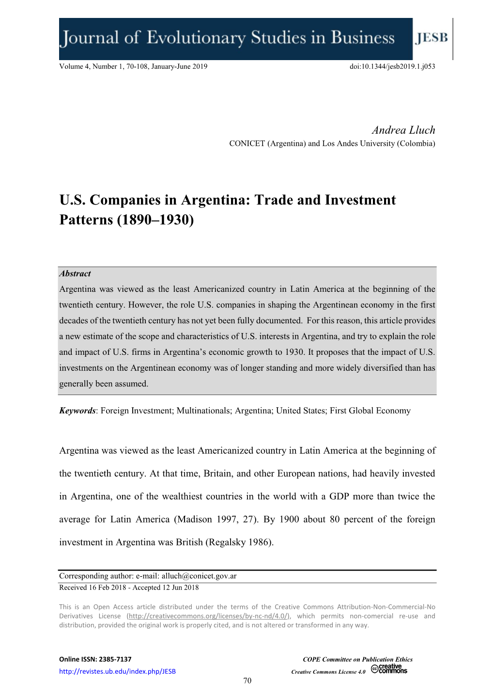 U.S. Companies in Argentina: Trade and Investment Patterns (1890–1930)