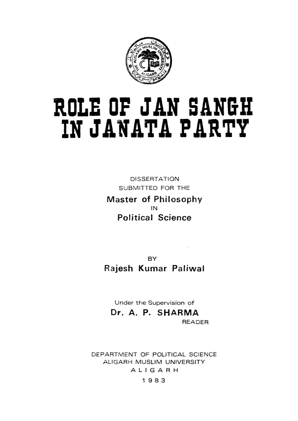 Role of Jan San&H in Janata Party